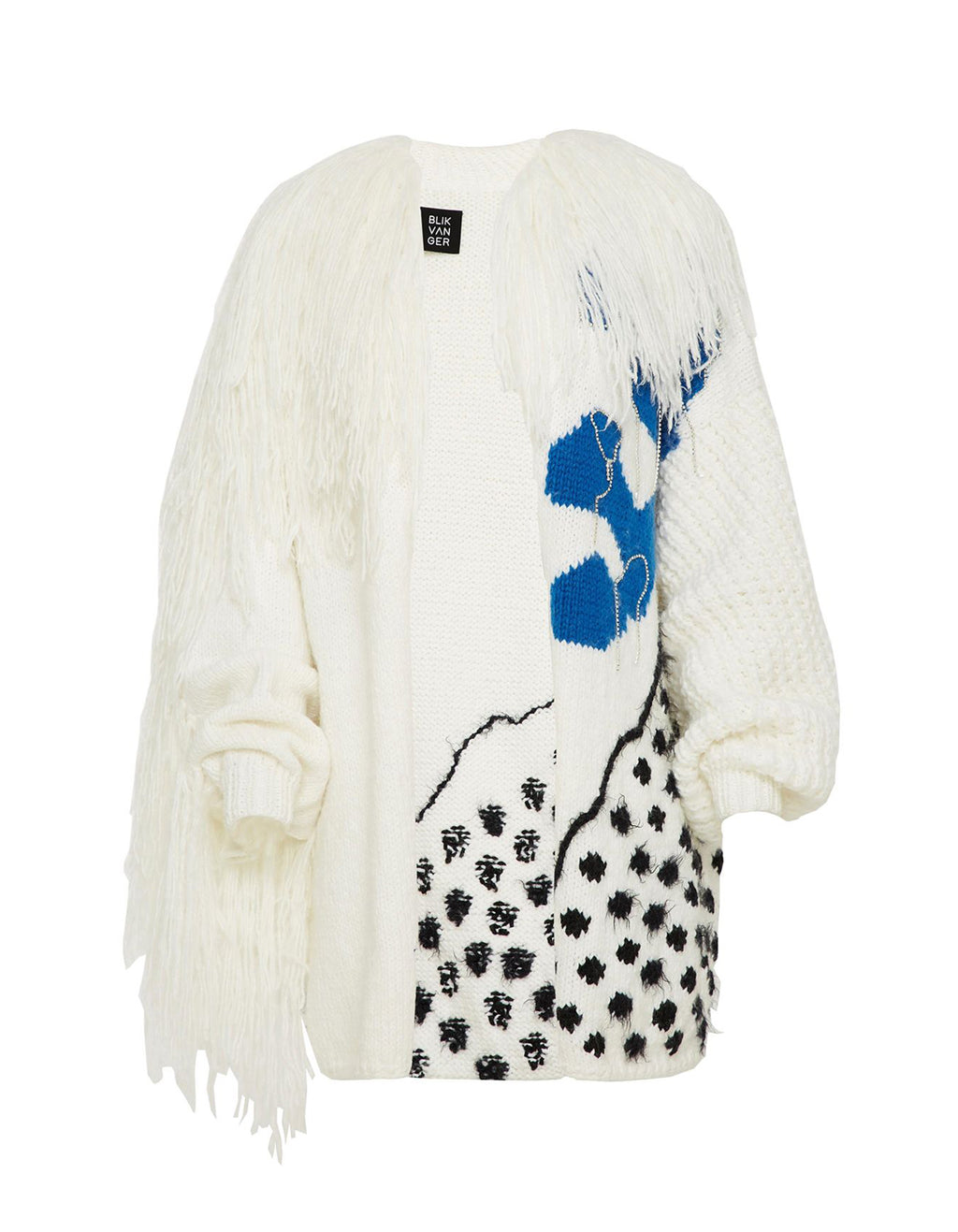 Hand-Knitted Abstract Fringed Cardigan