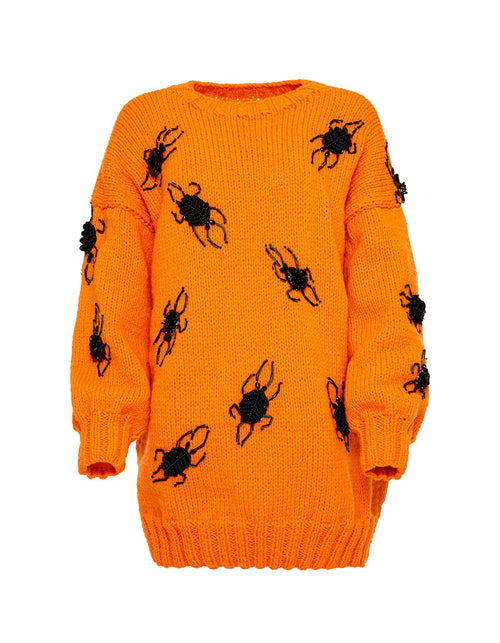Beetle Beadwork Oversized Orange Sweater