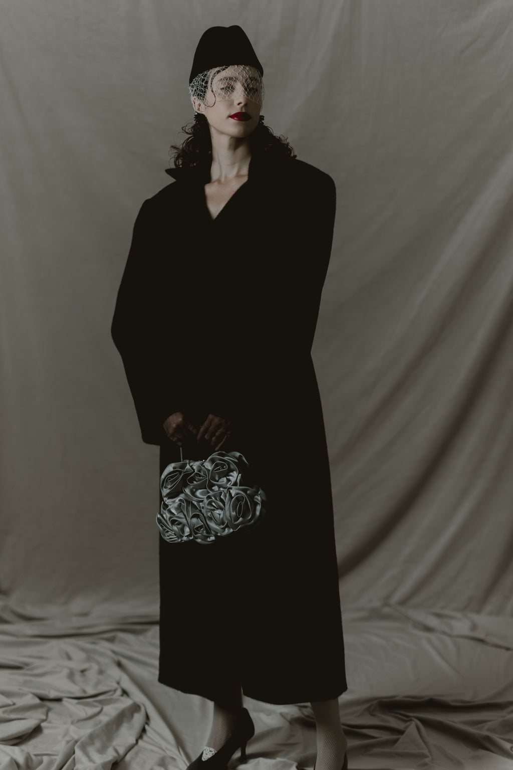 Midnight Black Faux Fur Coat with Stand-Up Collar