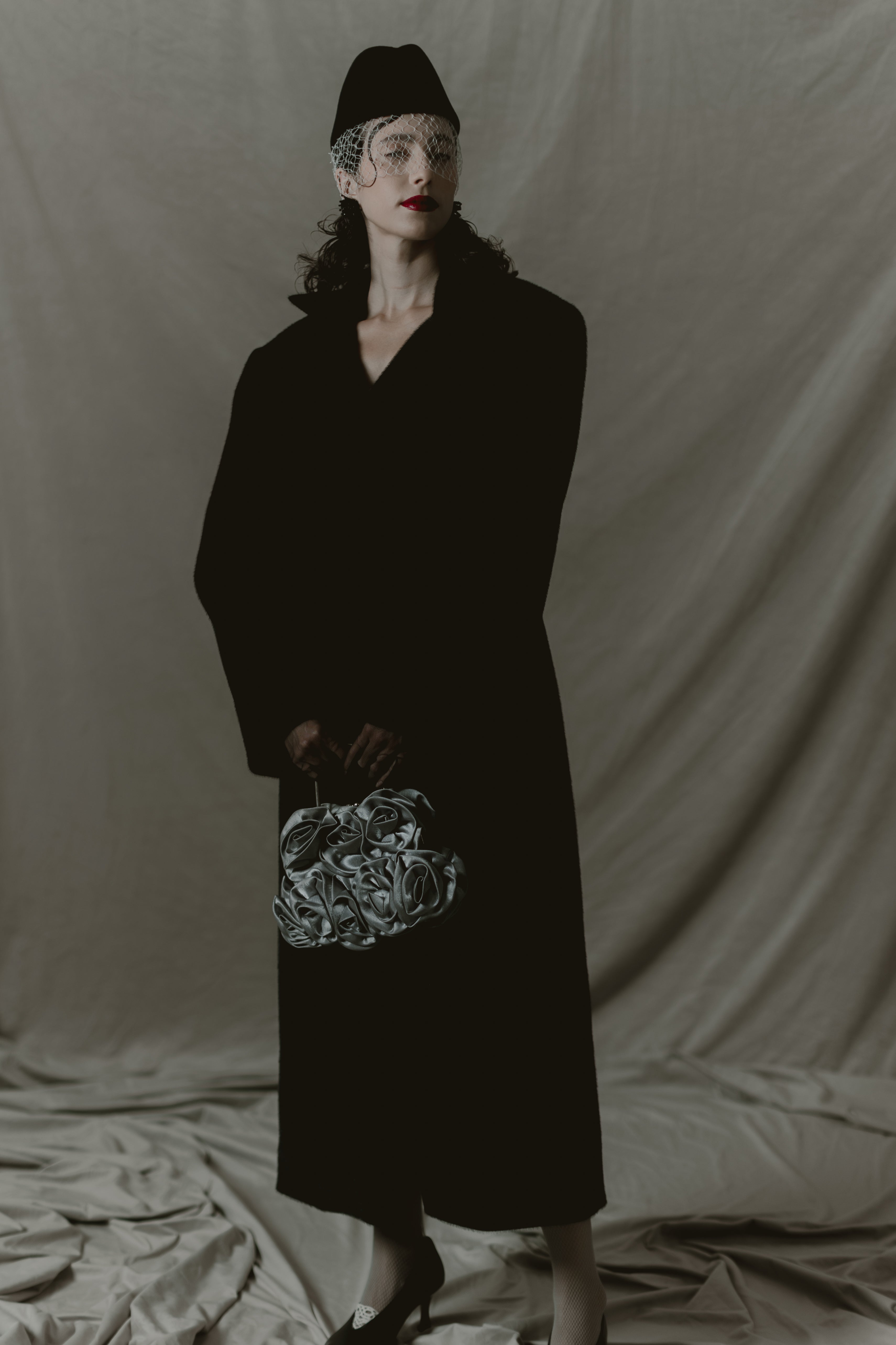 Midnight Black Faux Fur Coat with Stand-Up Collar