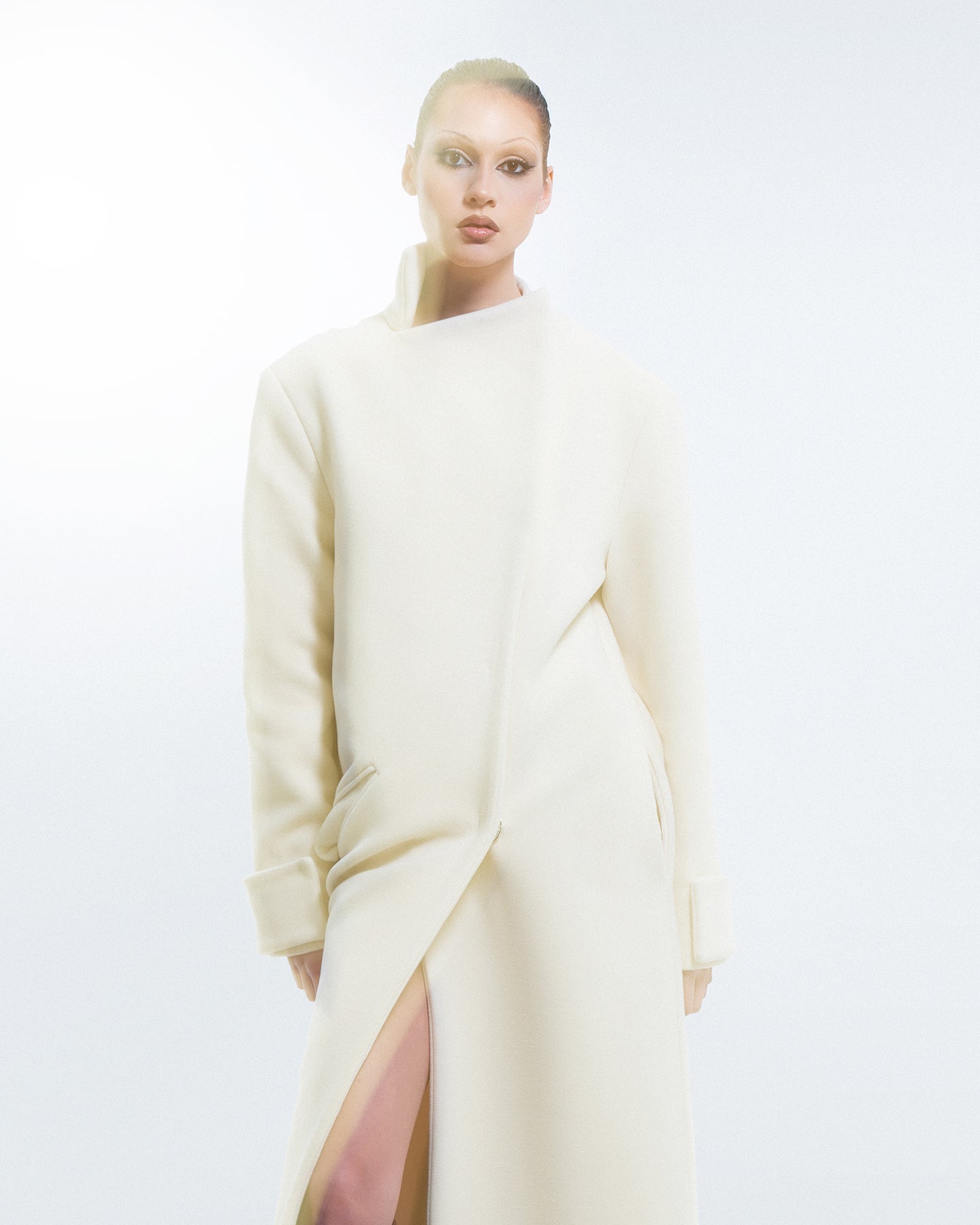 Milky White Asymmetric High-Neck Coat