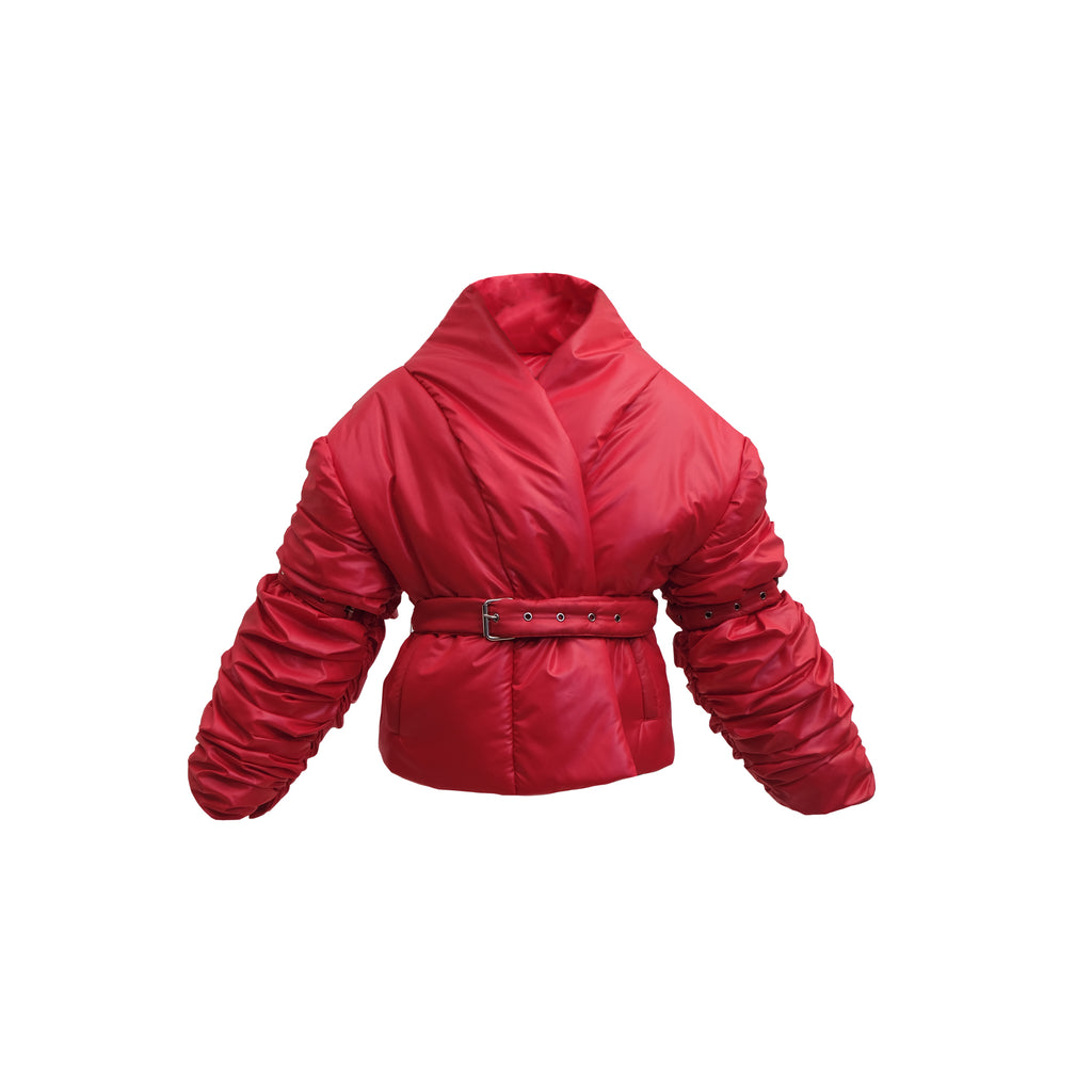 Sculptural Draped-Sleeve Puffer Jacket