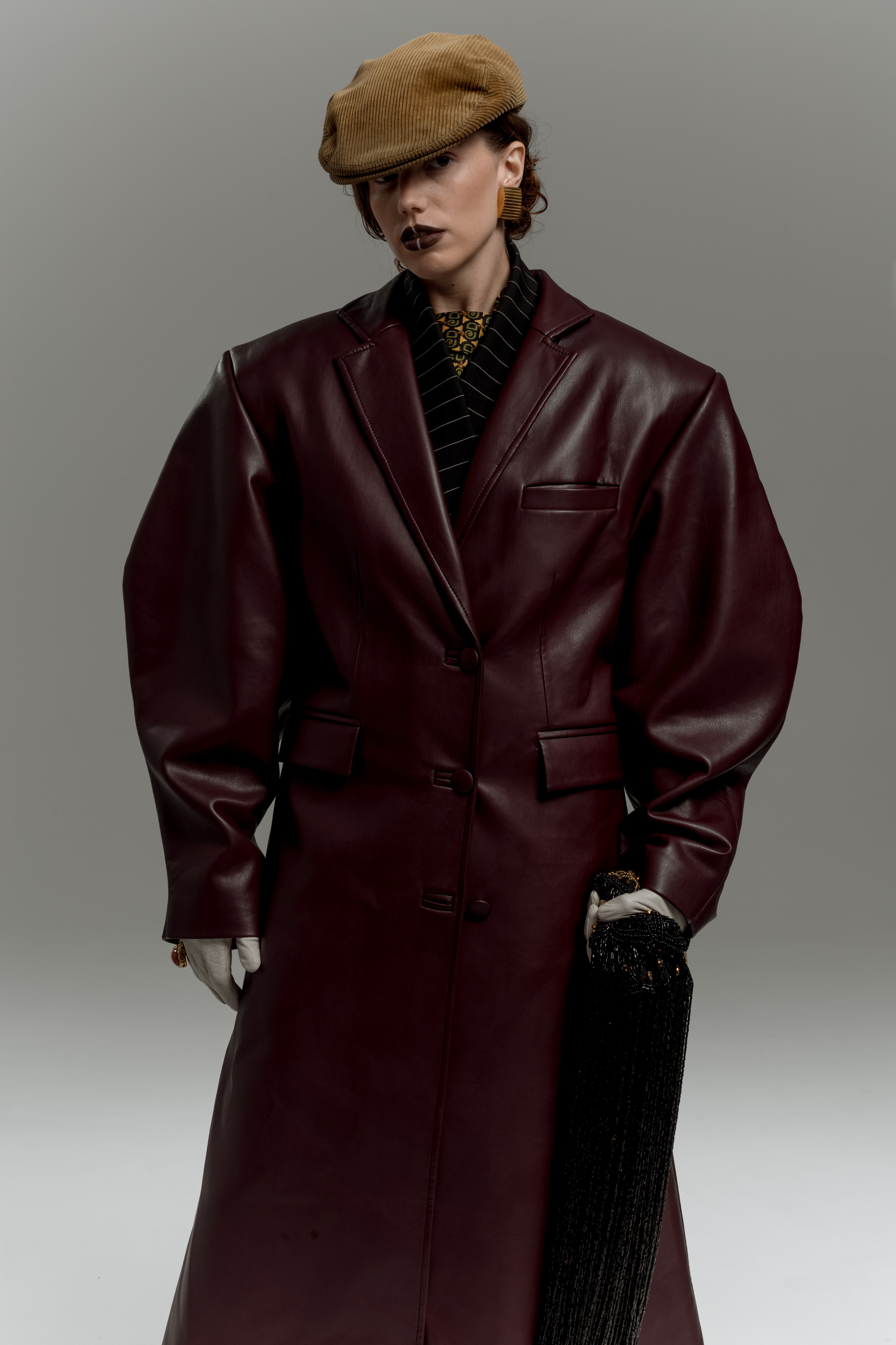 Burgundy Faux Leather Trench Coat
