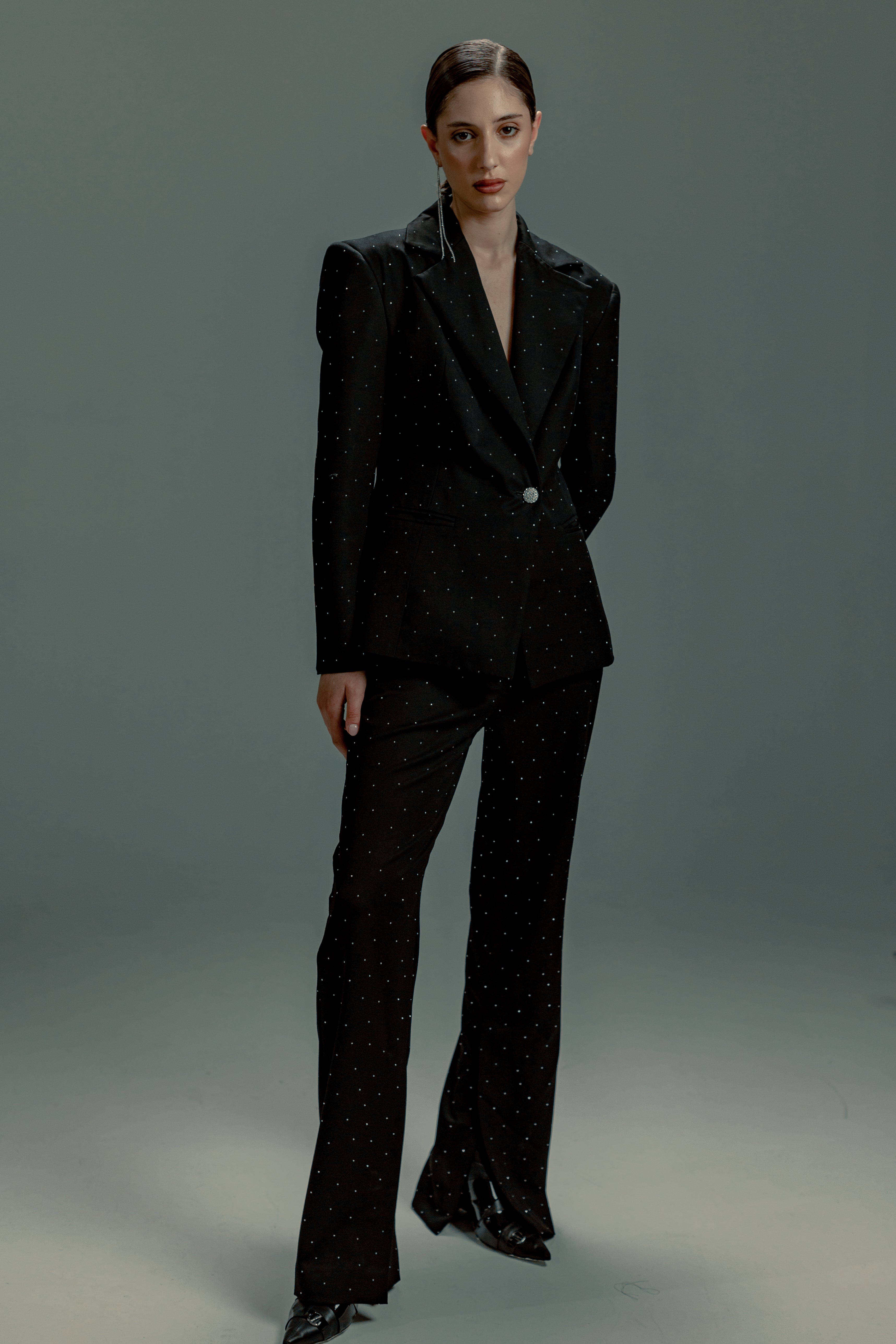 Rhinestone Split-Hem Flare Pants