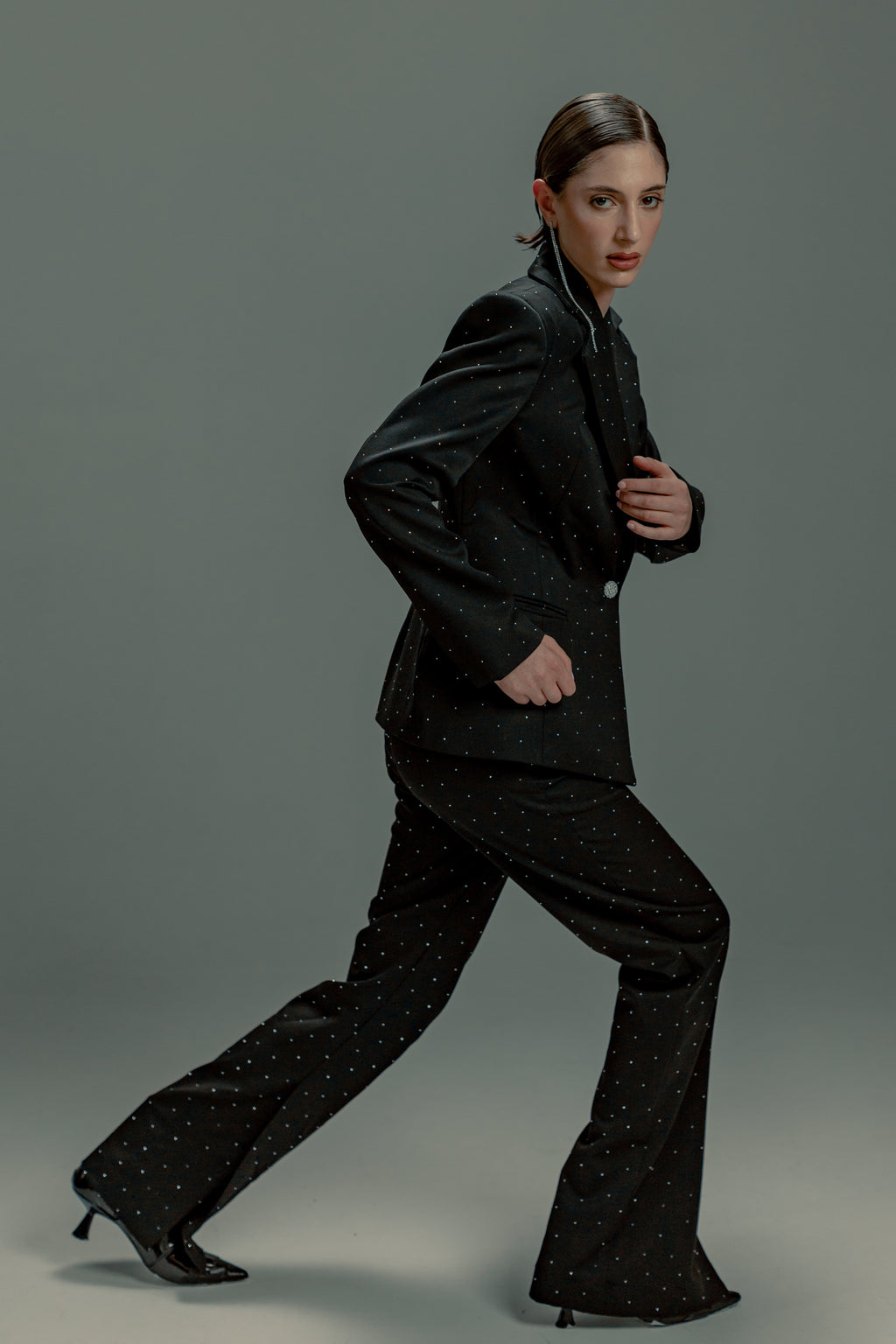 Rhinestone Split-Hem Flare Pants