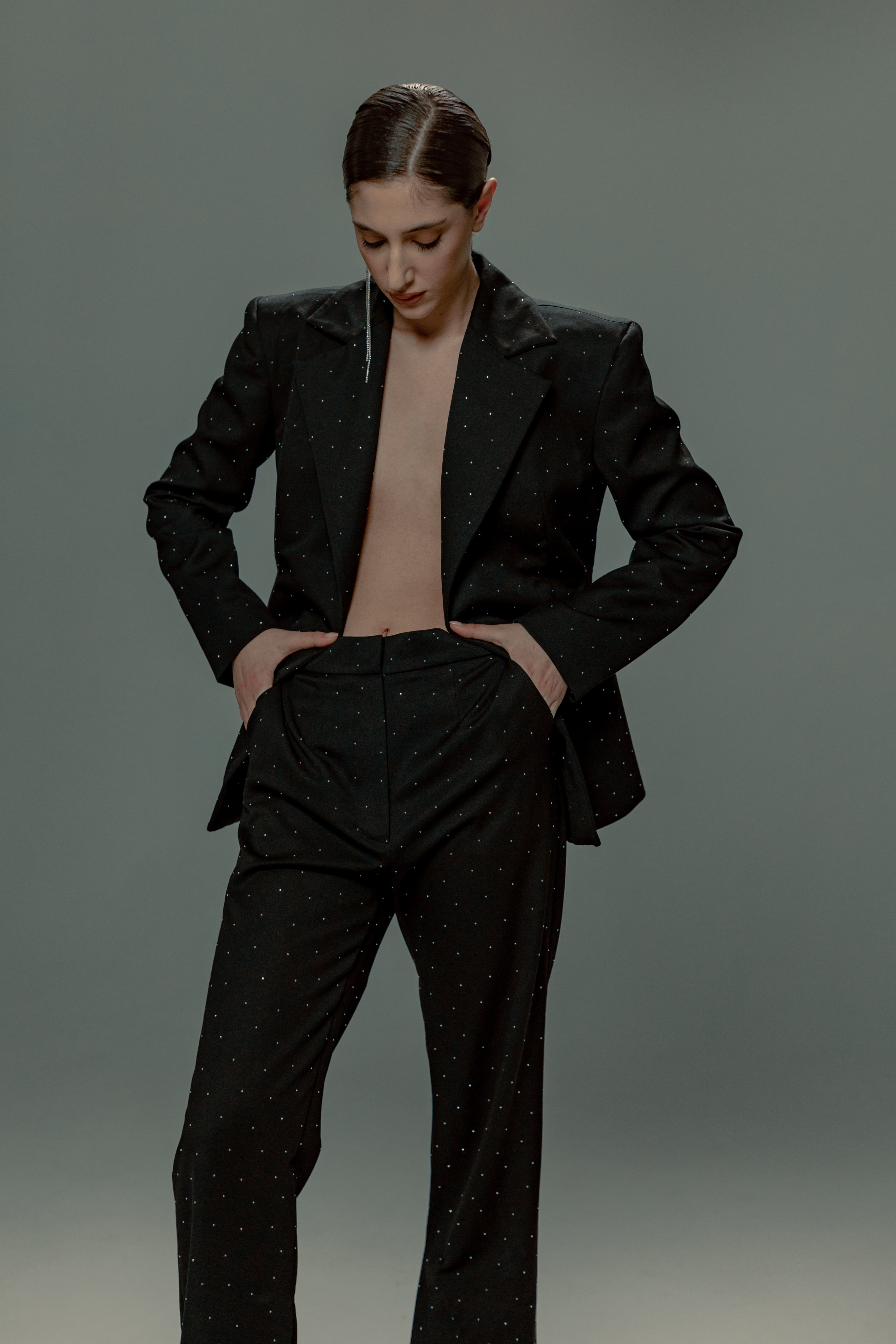 Rhinestone Split-Hem Flare Pants