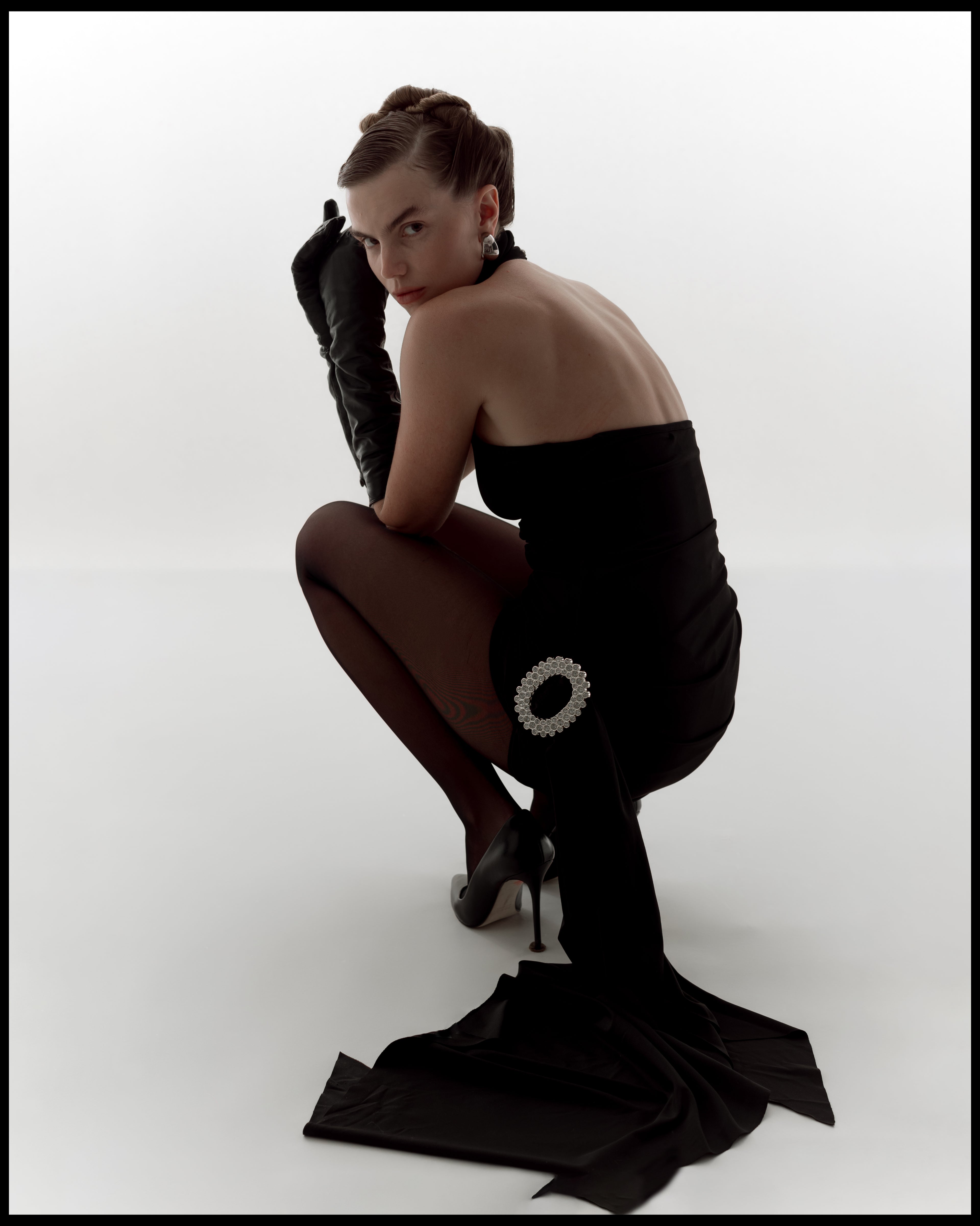 Rhinestone Buckle Halter Black Mini Dress