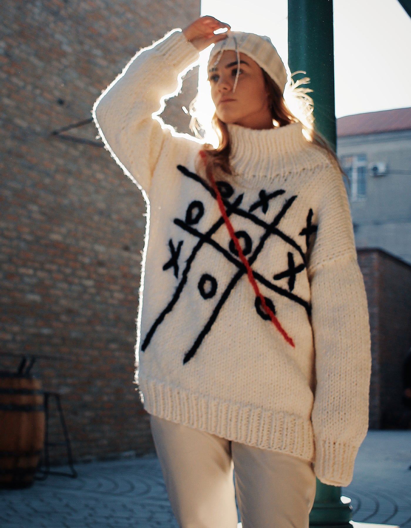 Hand-Knitted Tic-Tac-Toe Turtleneck Sweater