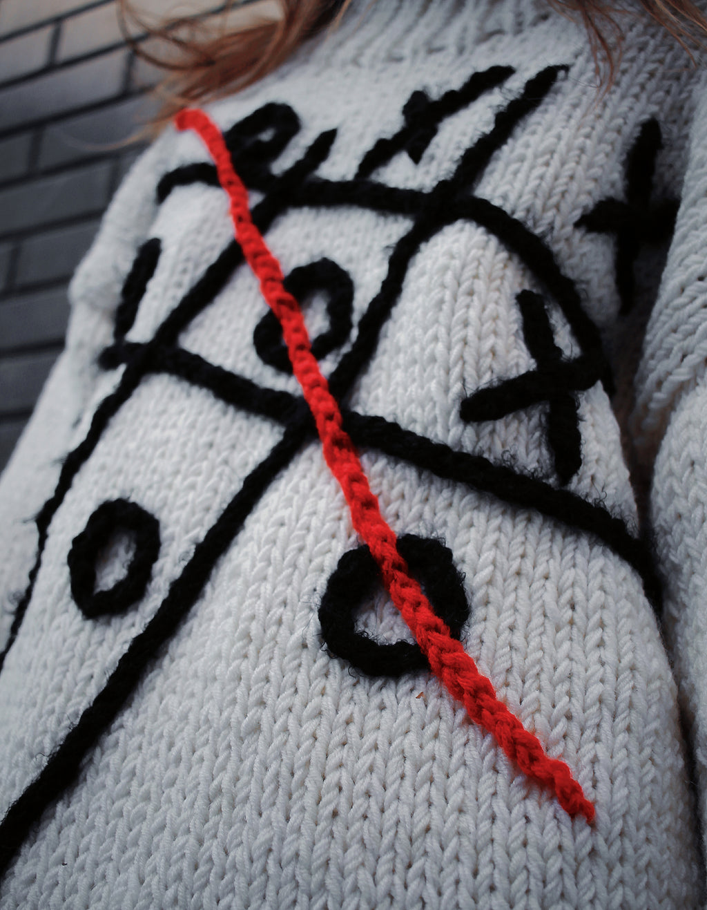 Hand-Knitted Tic-Tac-Toe Turtleneck Sweater