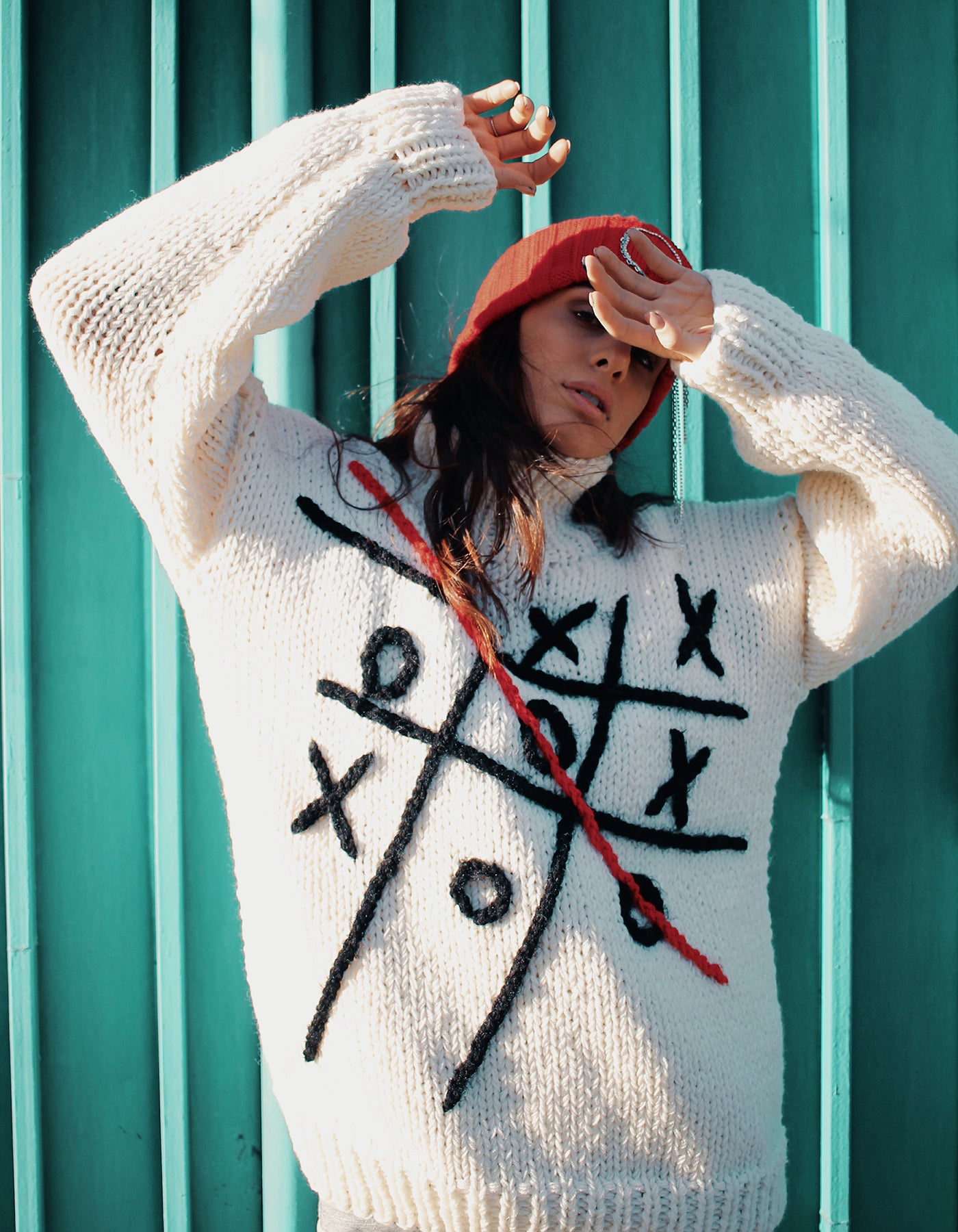 Hand-Knitted Tic-Tac-Toe Turtleneck Sweater
