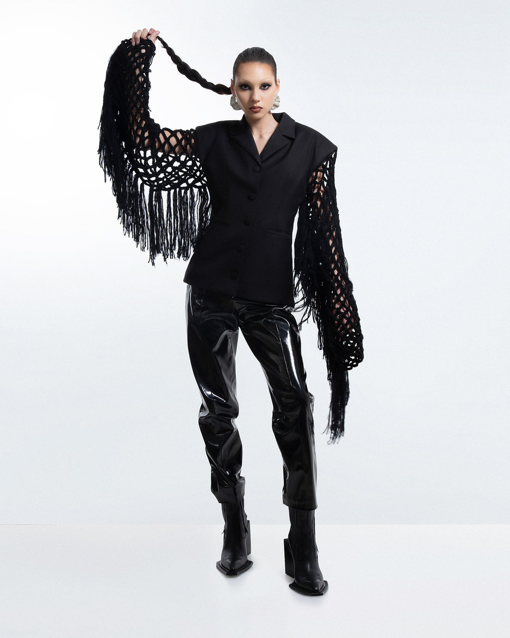 Fishnet-Sleeve Black Blazer