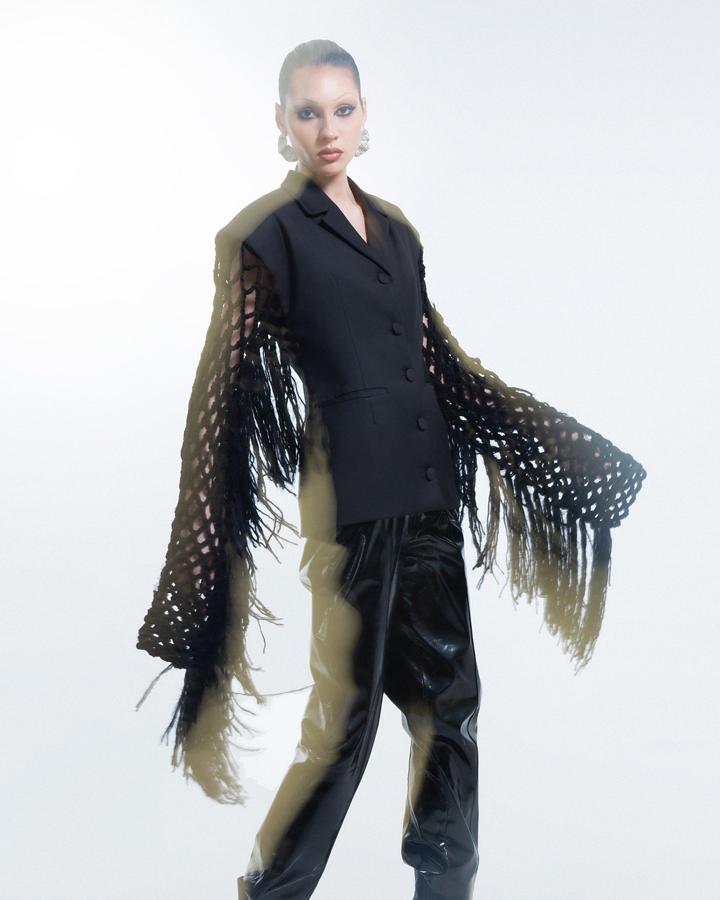 Fishnet-Sleeve Black Blazer