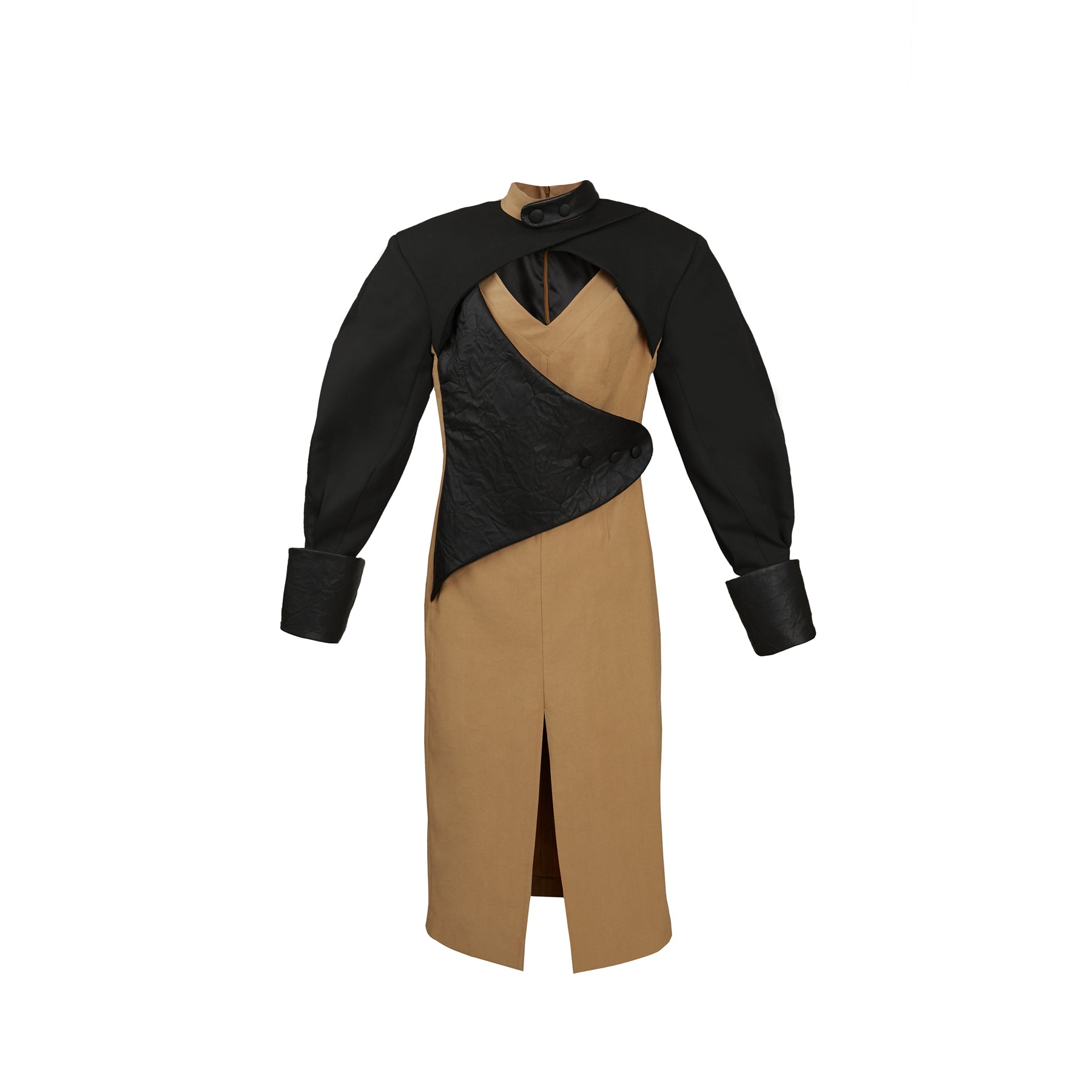 Structured Black & Brown Midi Dress