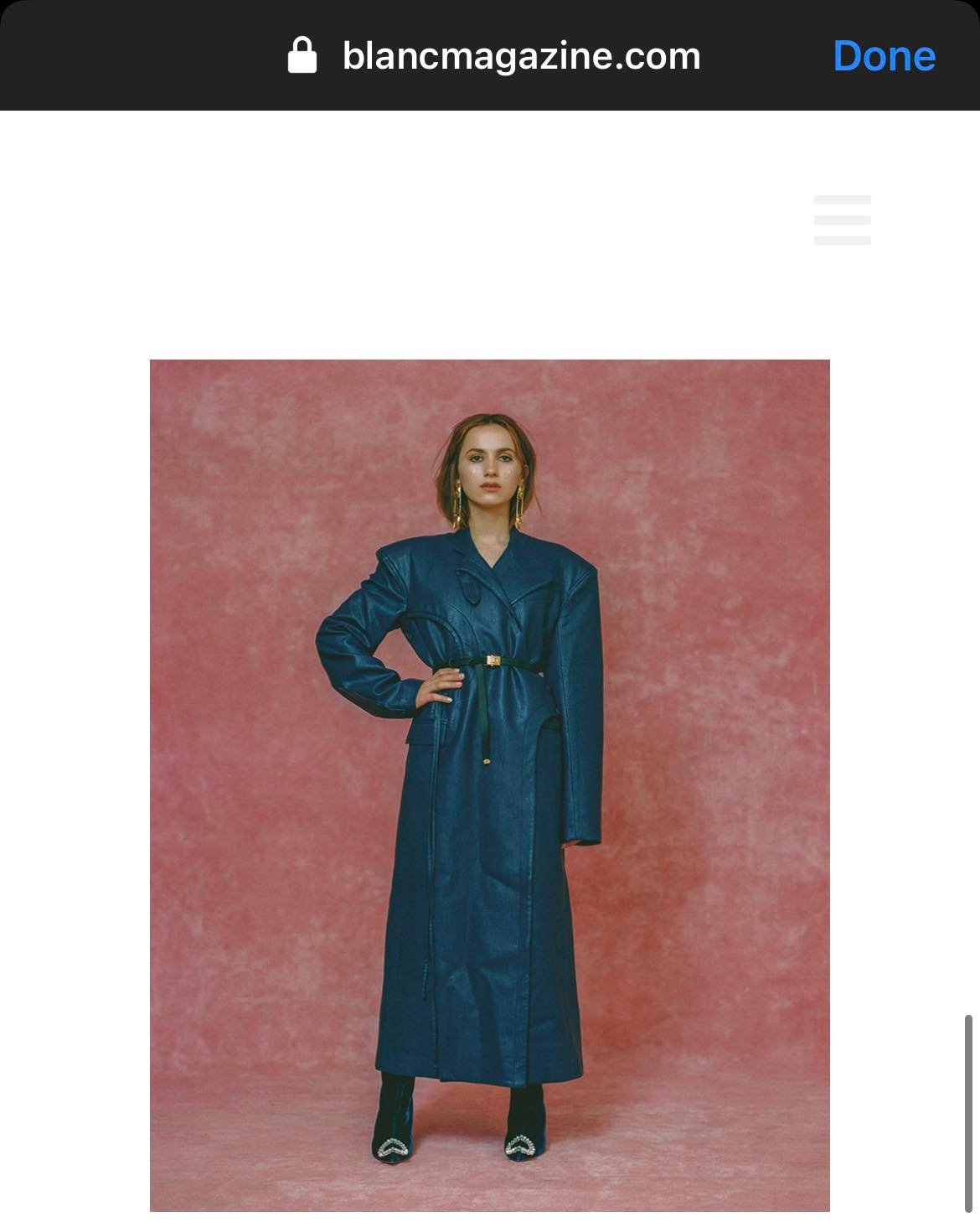 Blue Faux Leather Structured Trench Coat