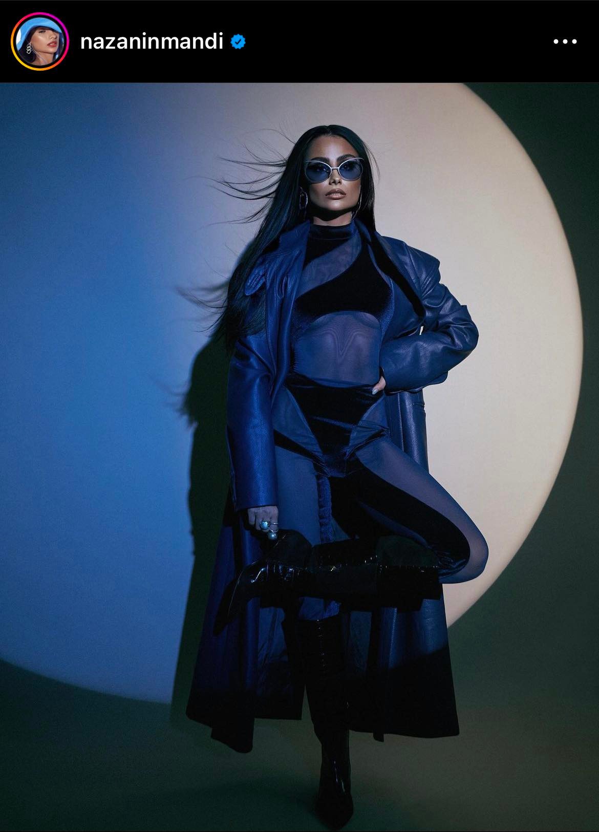 Blue Faux Leather Structured Trench Coat