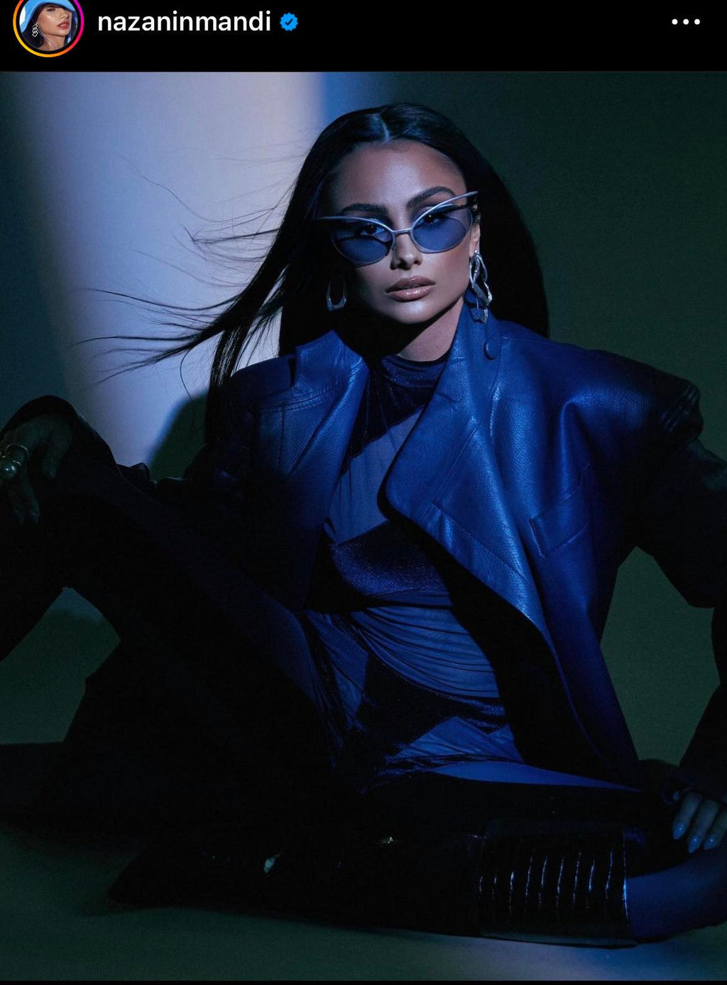 Blue Faux Leather Structured Trench Coat