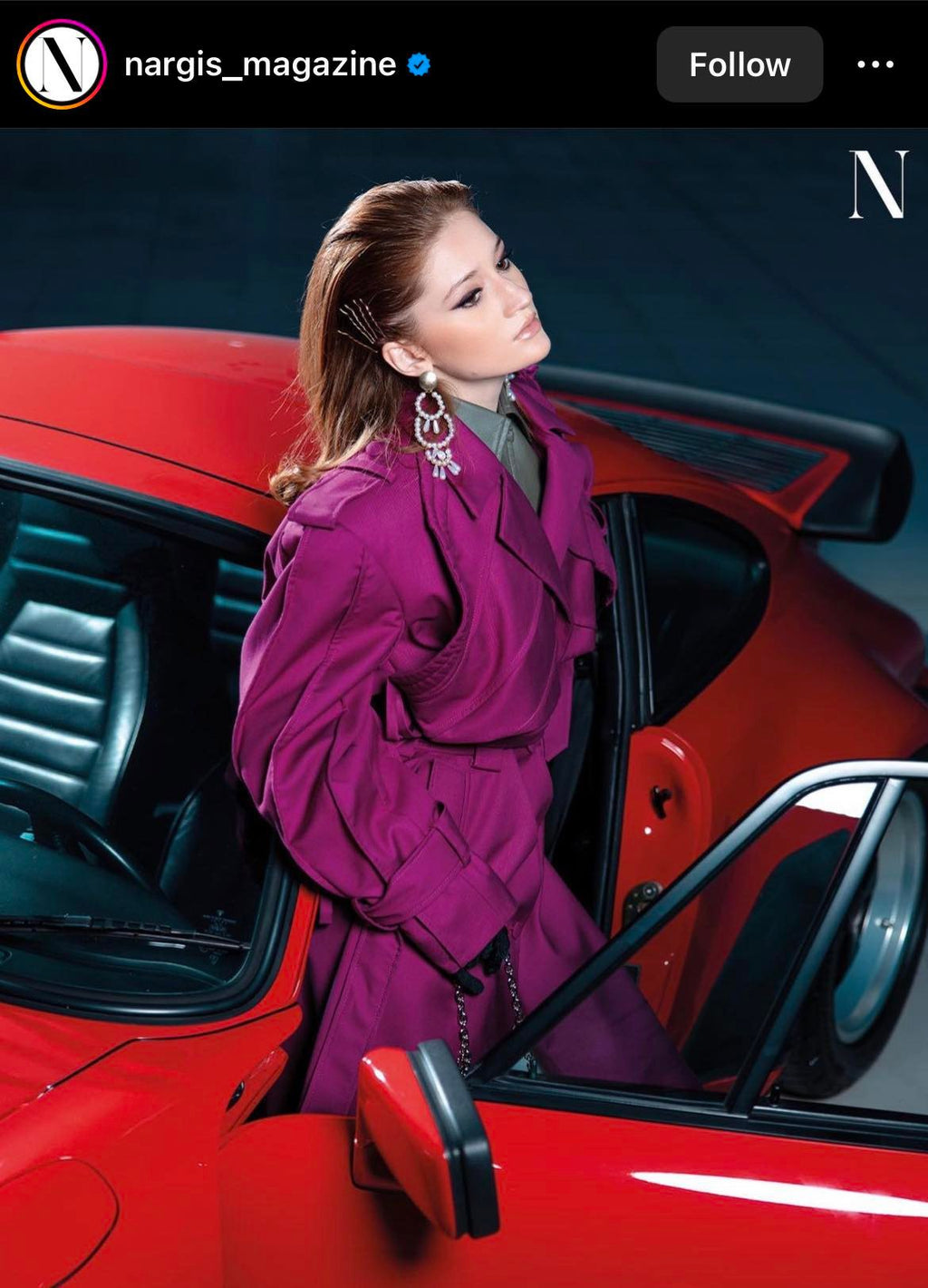 Dark Purple Cotton-Blend Wide-Shoulder Trench