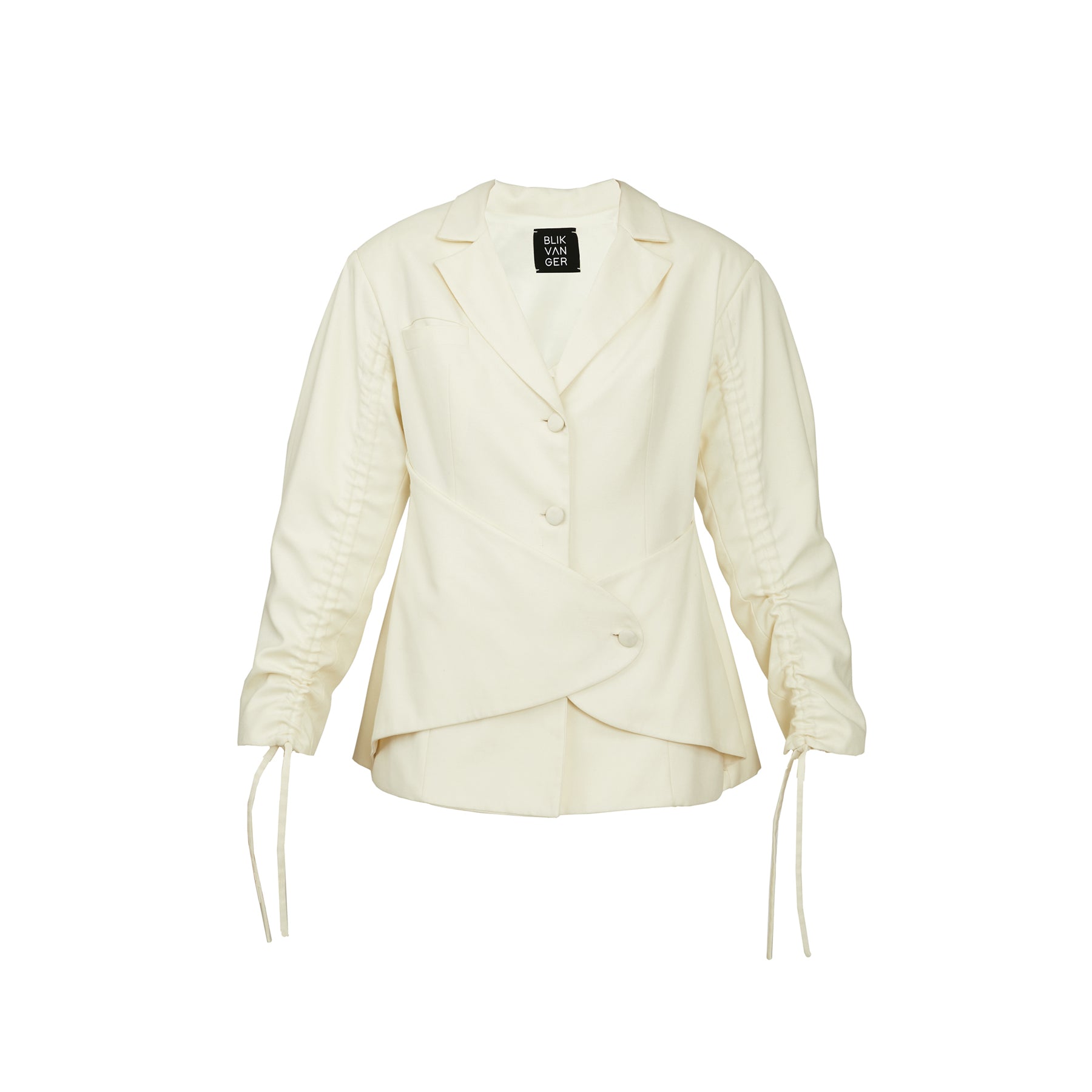 Milky White Cut-Out Back Blazer with Ruched Sleeves