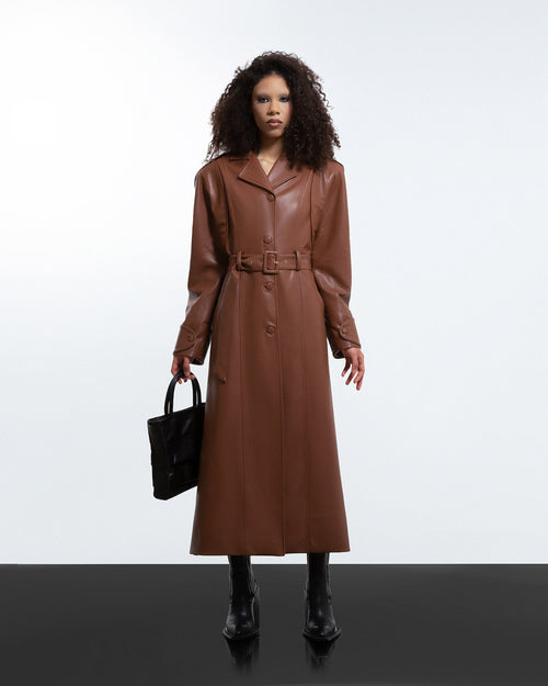 Brown Faux Leather Coat
