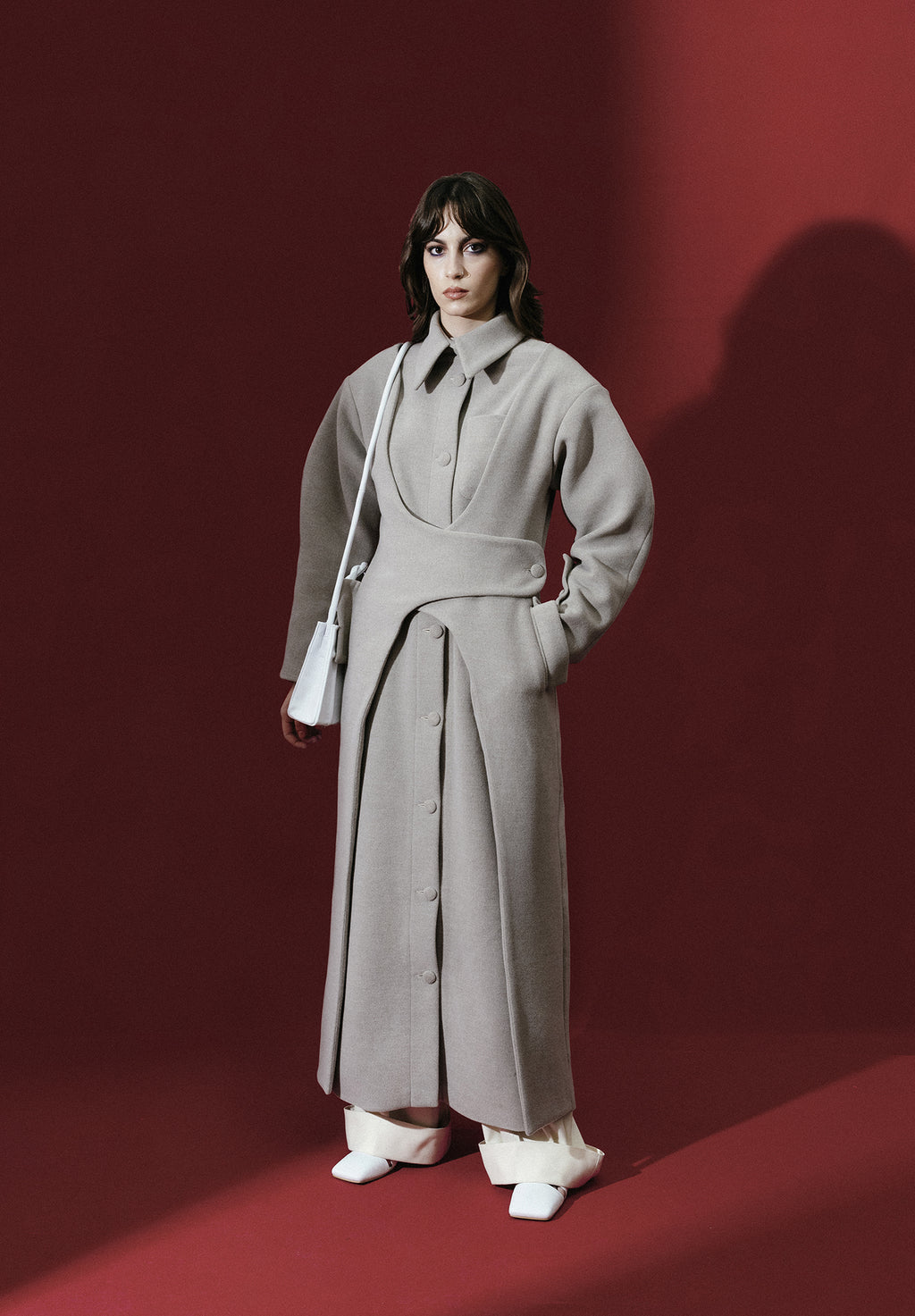 Grey/Beige Wool-Blend Coat