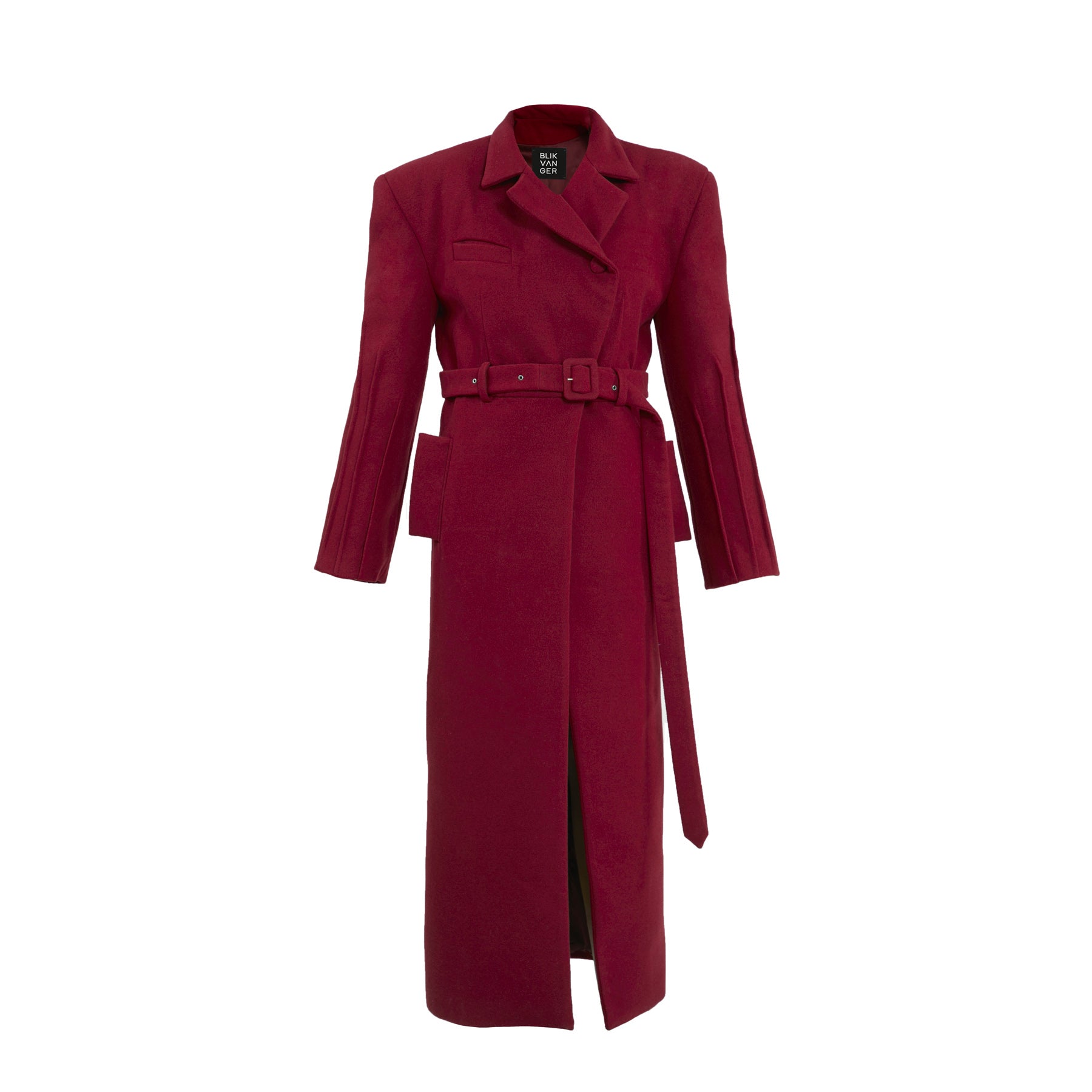 Structured Maroon Wool-Blend Coat
