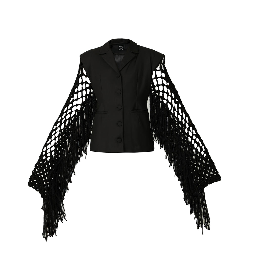 Fishnet-Sleeve Black Blazer