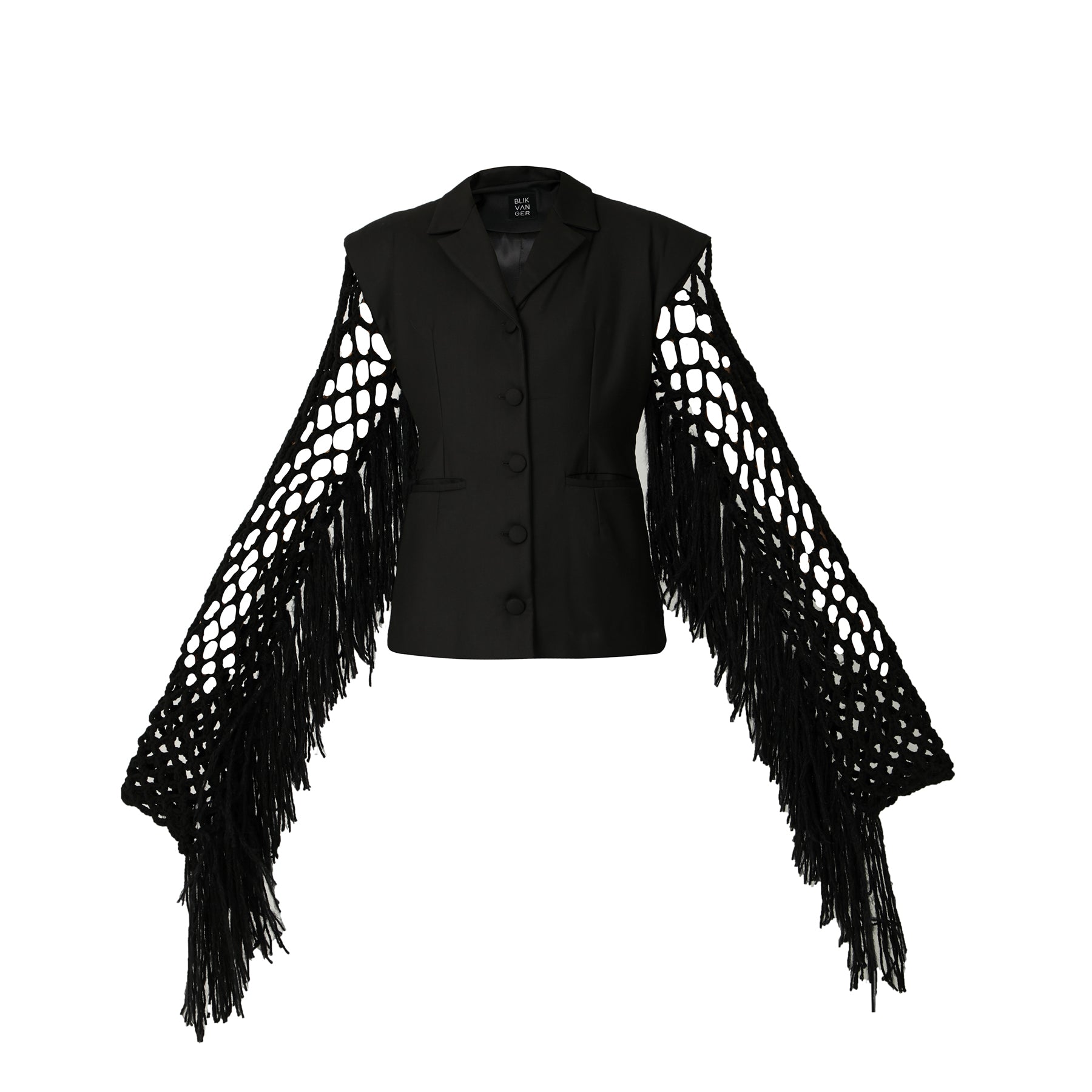 Fishnet-Sleeve Black Blazer