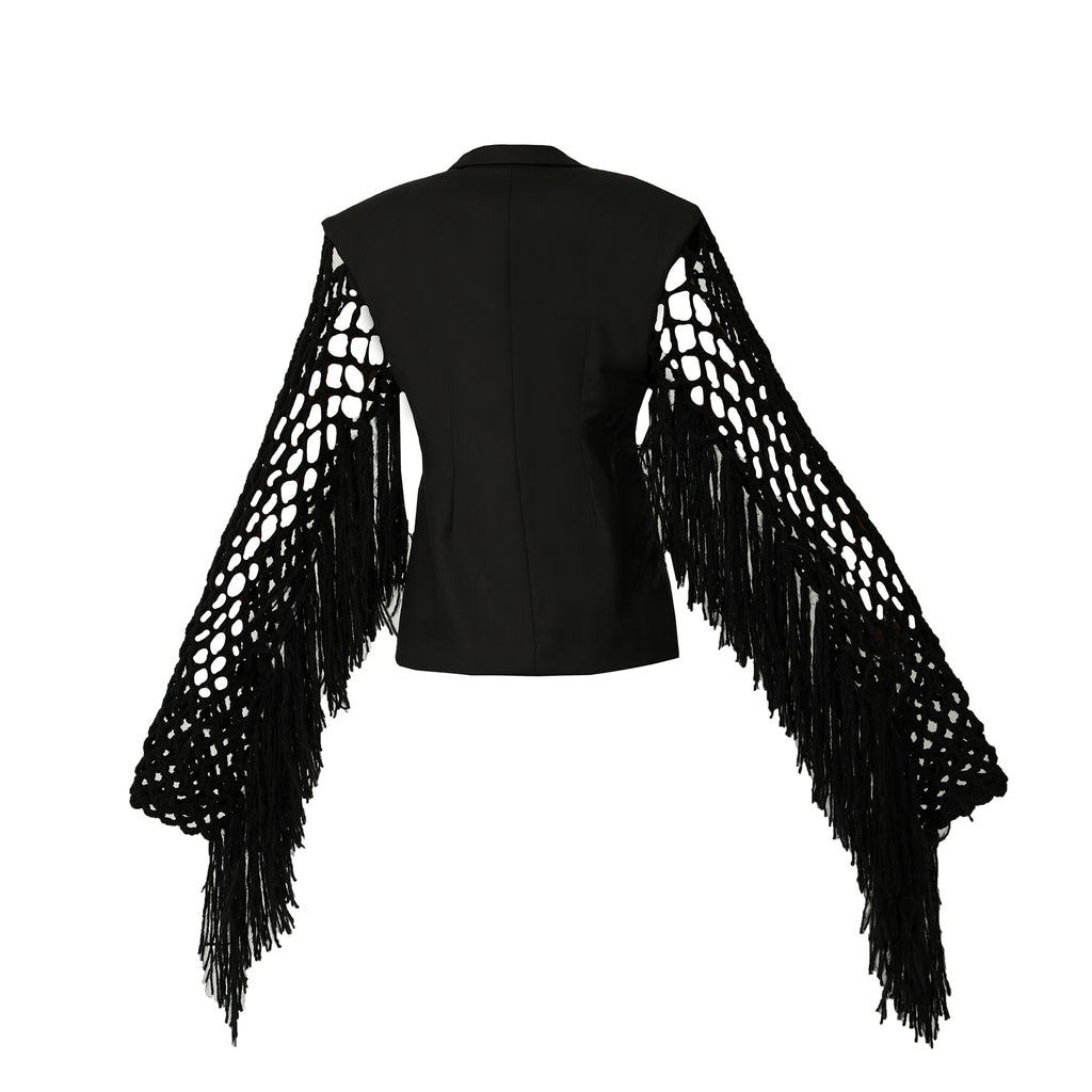 Fishnet-Sleeve Black Blazer