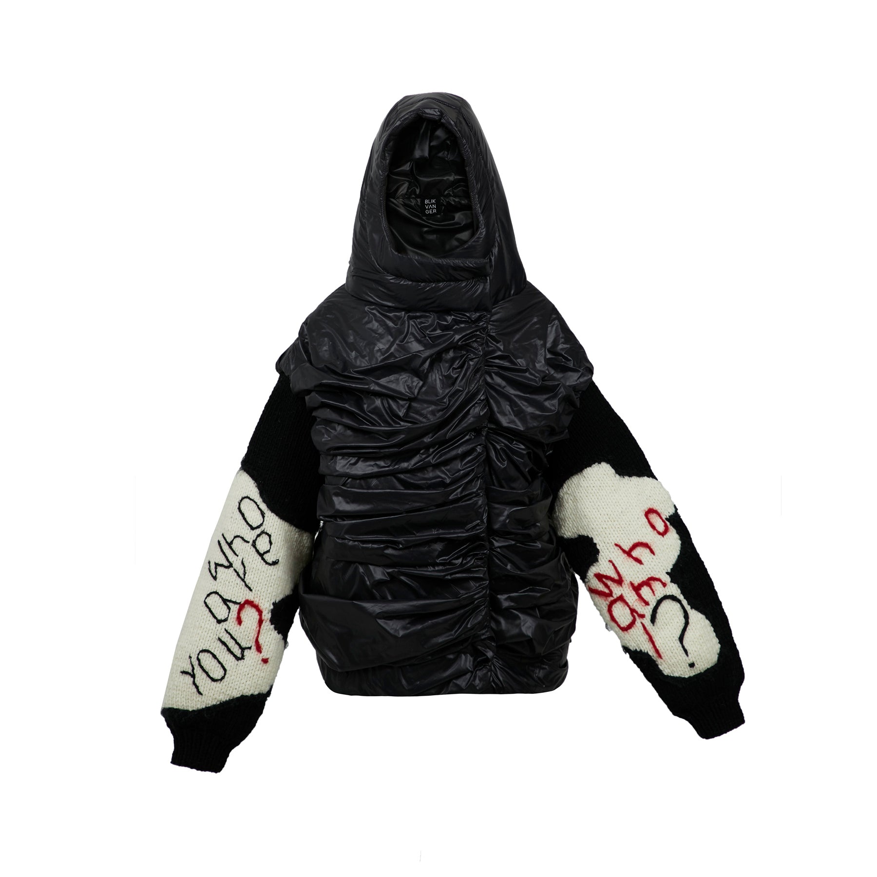 Voluminous Draped Puffer with Wool Blend Sleeves