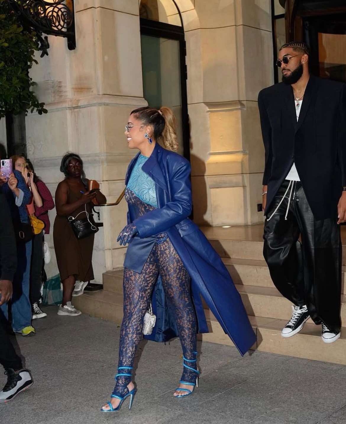 Blue Faux Leather Structured Trench Coat