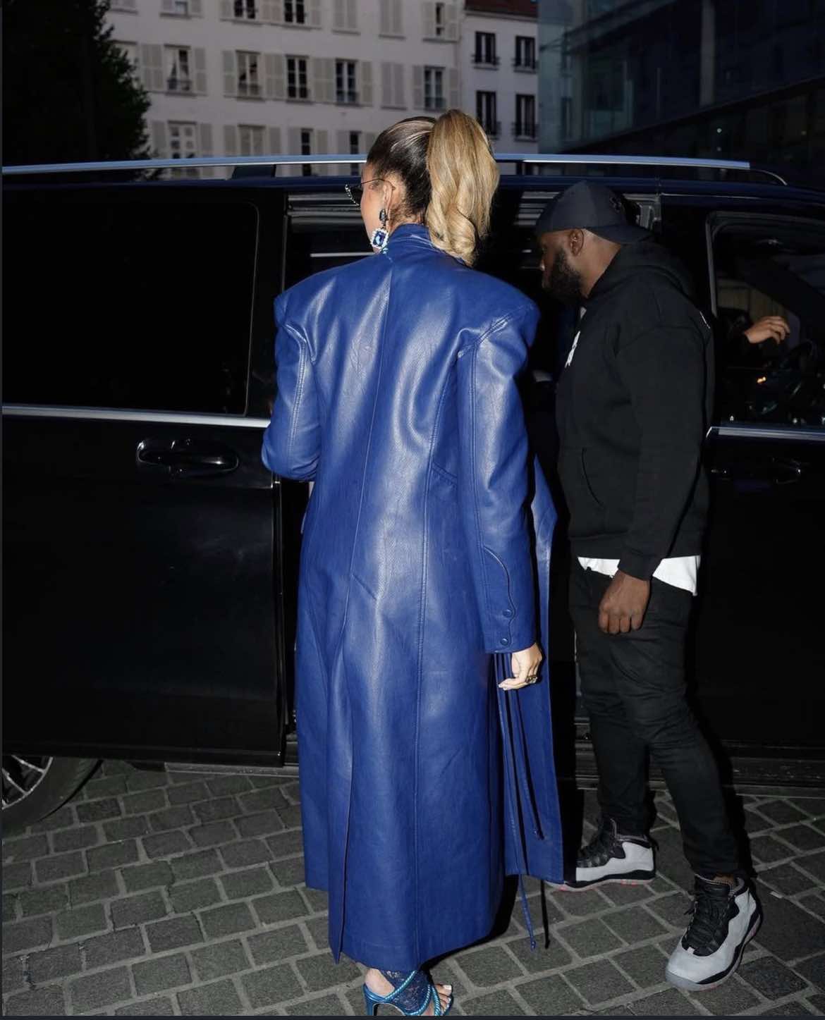 Blue Faux Leather Structured Trench Coat