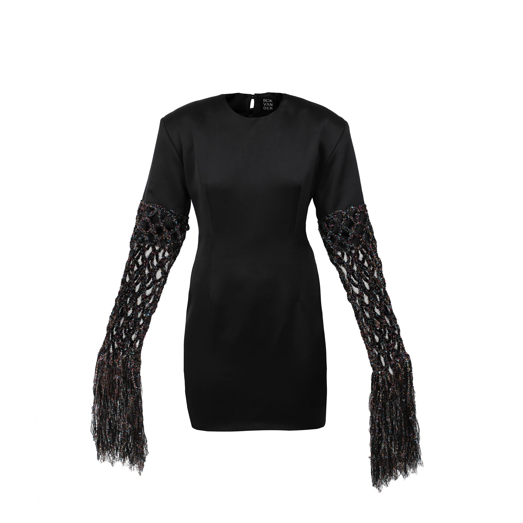 Fishnet Sleeve Satin Mini Dress