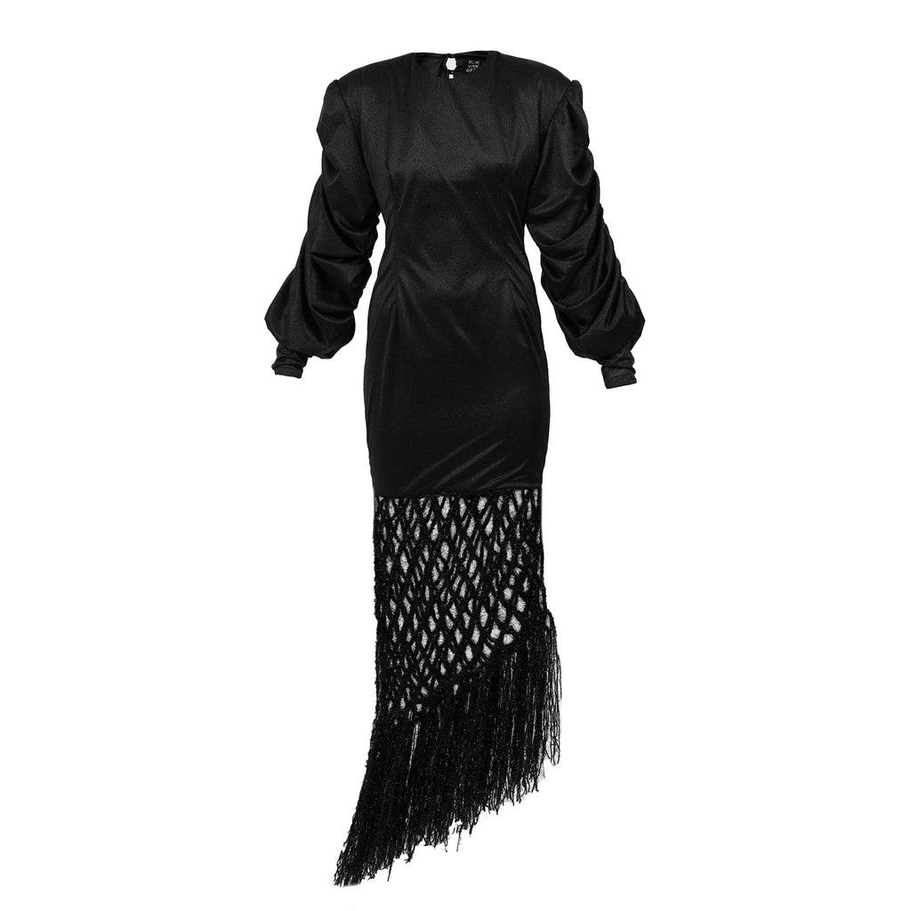 Mesh Hem Satin Maxi Dress