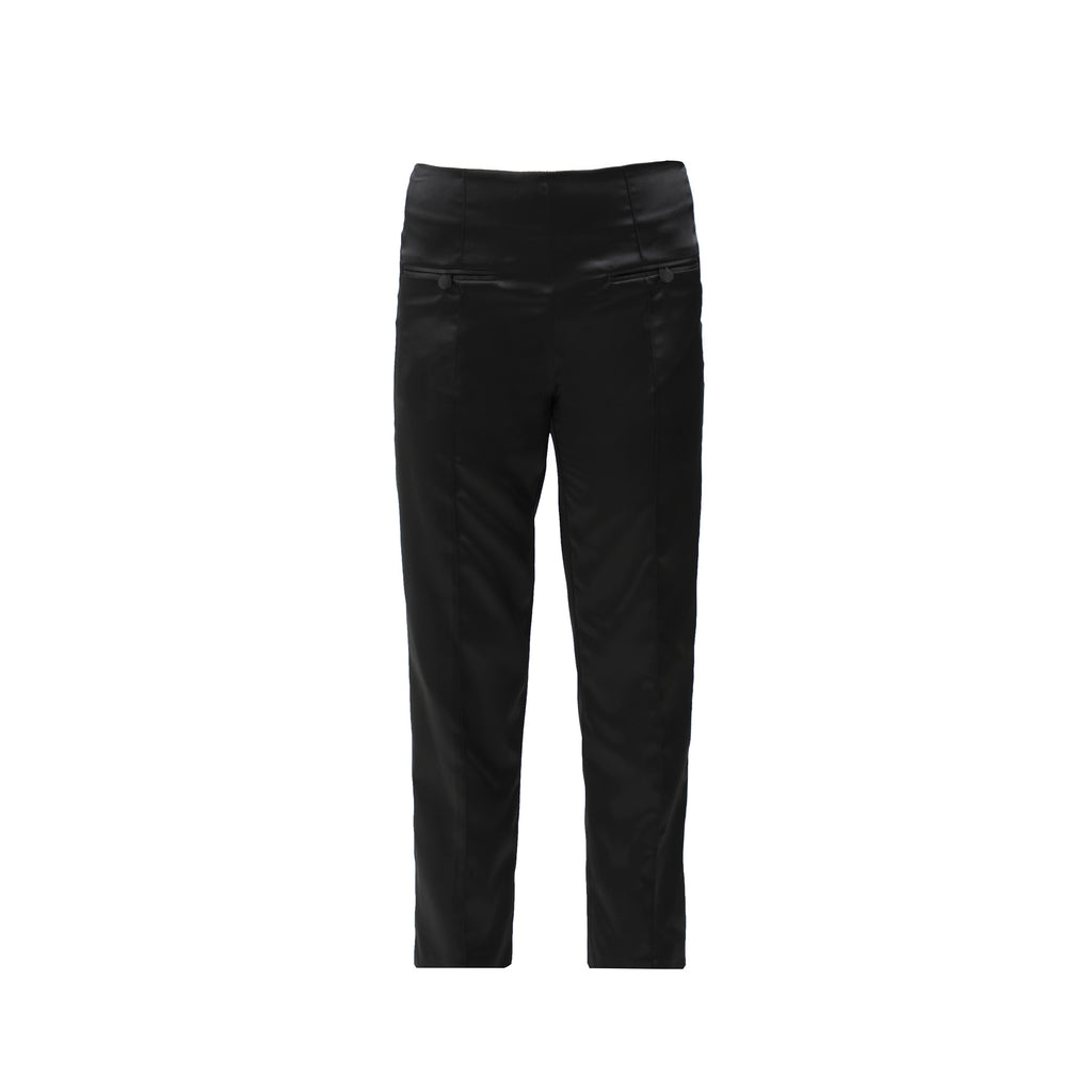 High-Waisted Satin Straight-Leg Trousers