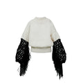 White Wool Blend Sweater with Fringe Sleeves