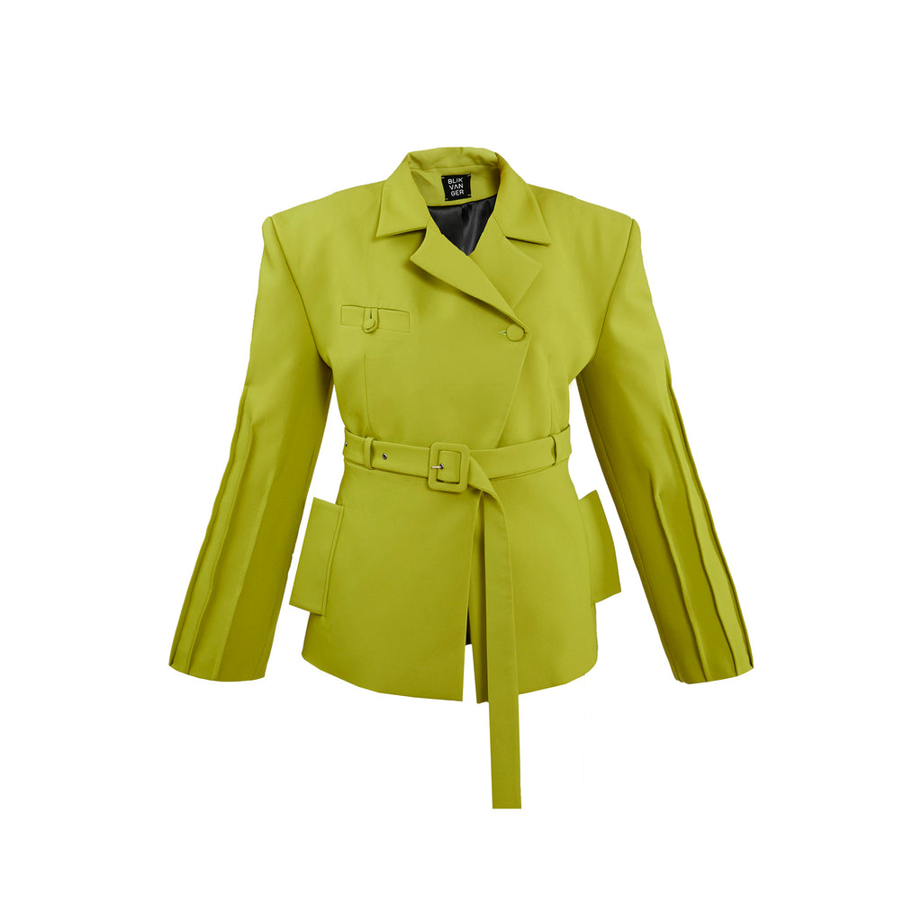 Belted Chartreuse Green Blazer