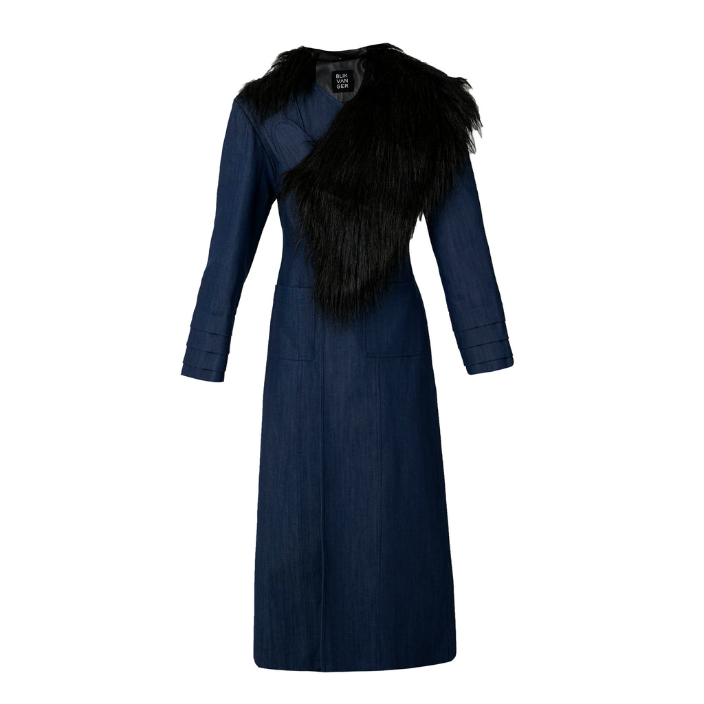 Faux Fur Collar Denim Coat