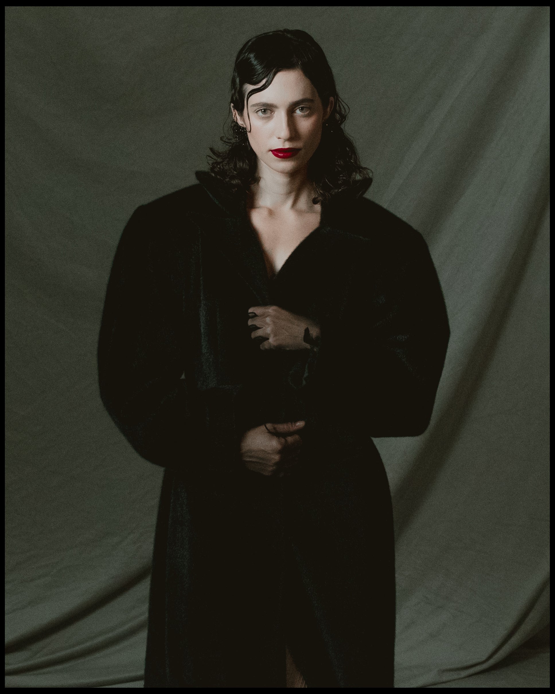 Midnight Black Faux Fur Coat with Stand-Up Collar