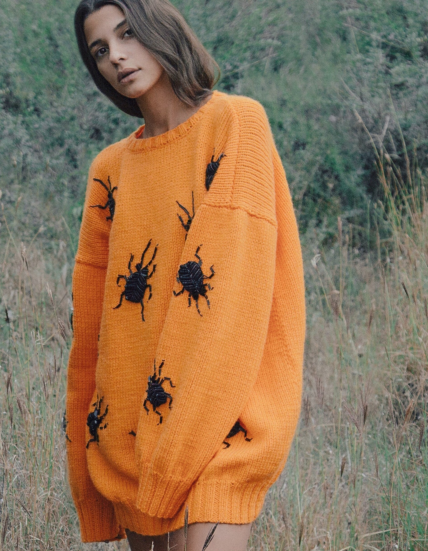 Beetle Beadwork Oversized Orange Sweater
