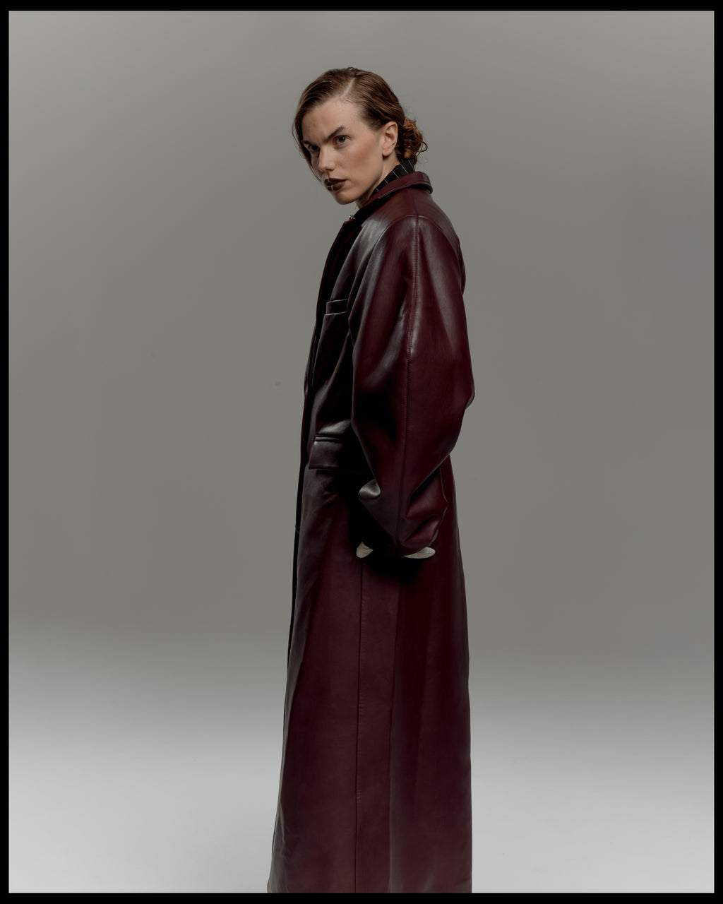 Burgundy Faux Leather Trench Coat