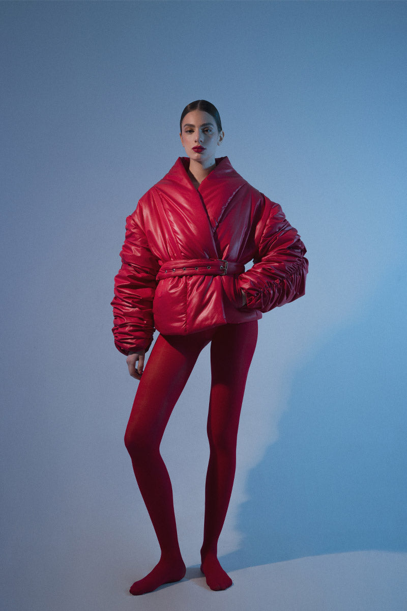 Sculptural Draped-Sleeve Puffer Jacket