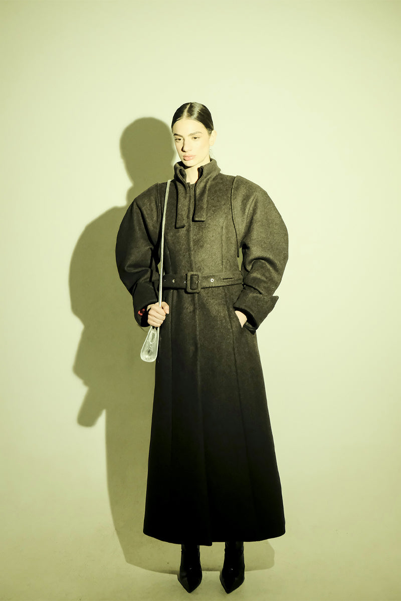 Puff-sleeved stone brown coat