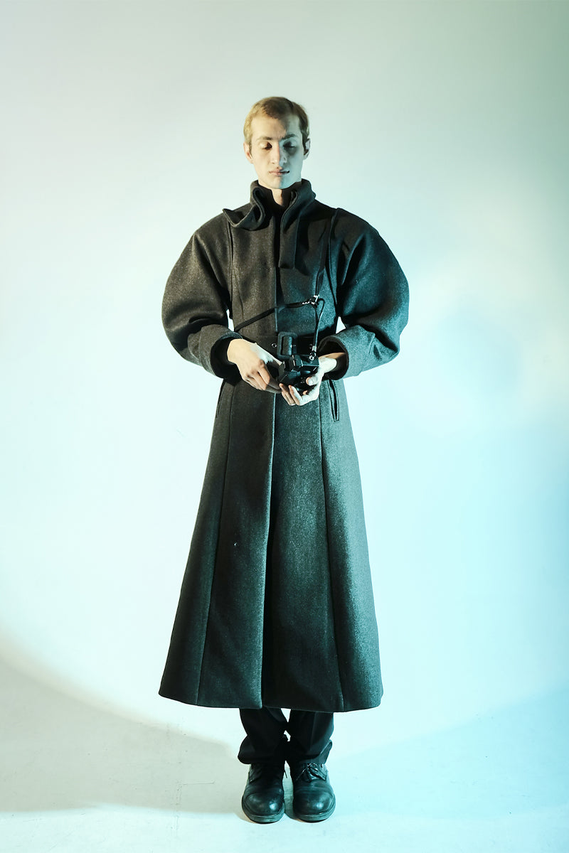 Puff-sleeved stone brown coat