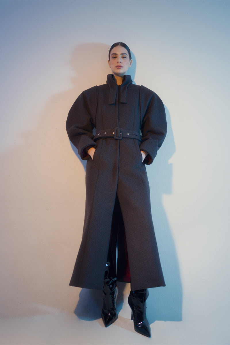 Puff-sleeved stone brown coat