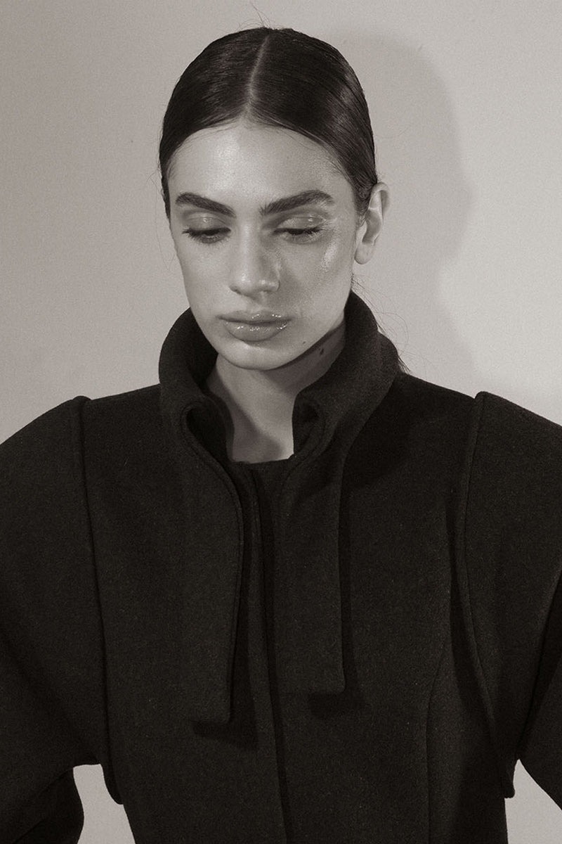 Puff-sleeved stone brown coat