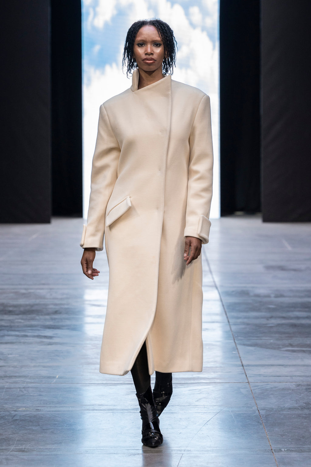 Milky White Asymmetric High-Neck Coat