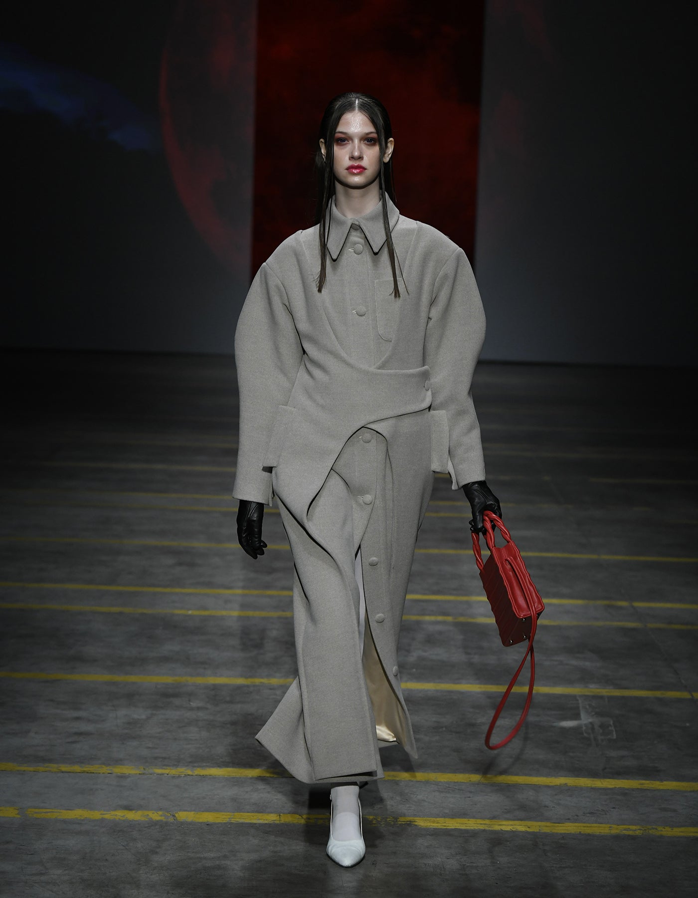 Grey/Beige Wool-Blend Coat