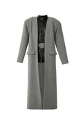 Two-Layered Gray Coat with Faux Leather Vest Insert