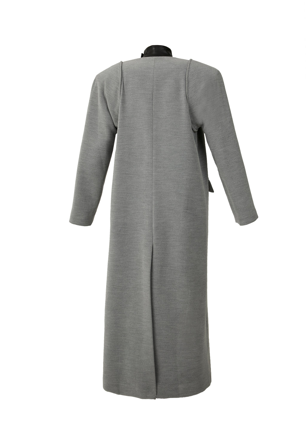 Two-Layered Gray Coat with Faux Leather Vest Insert