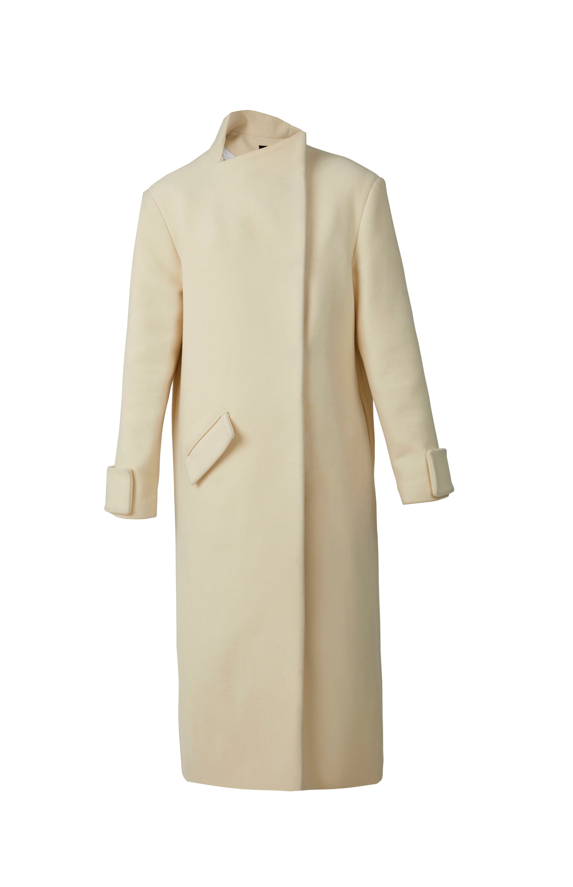 Milky White Asymmetric High-Neck Coat